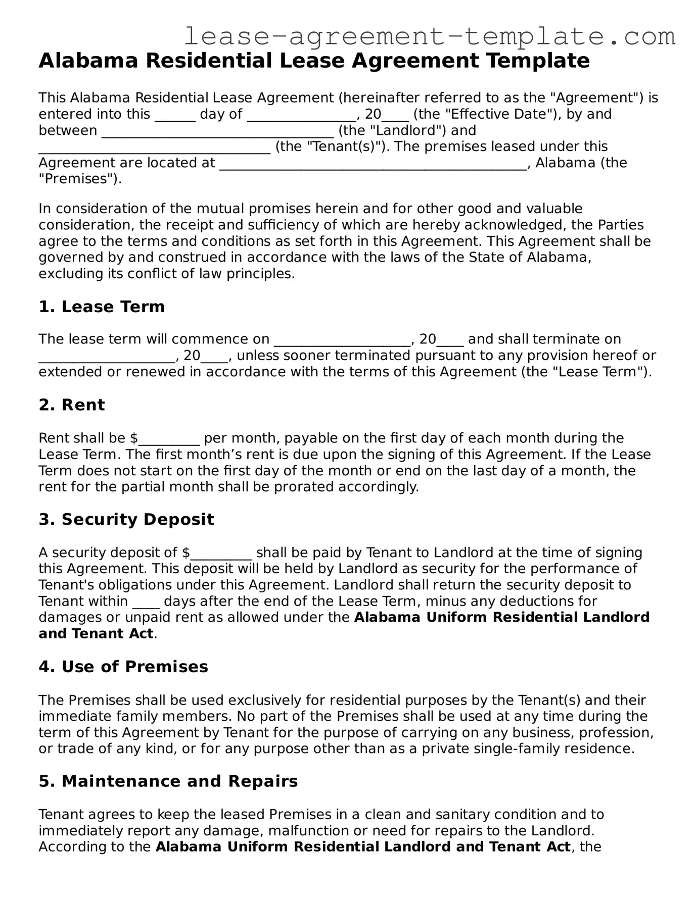 Attorney-Approved Alabama Residential Lease Agreement Form