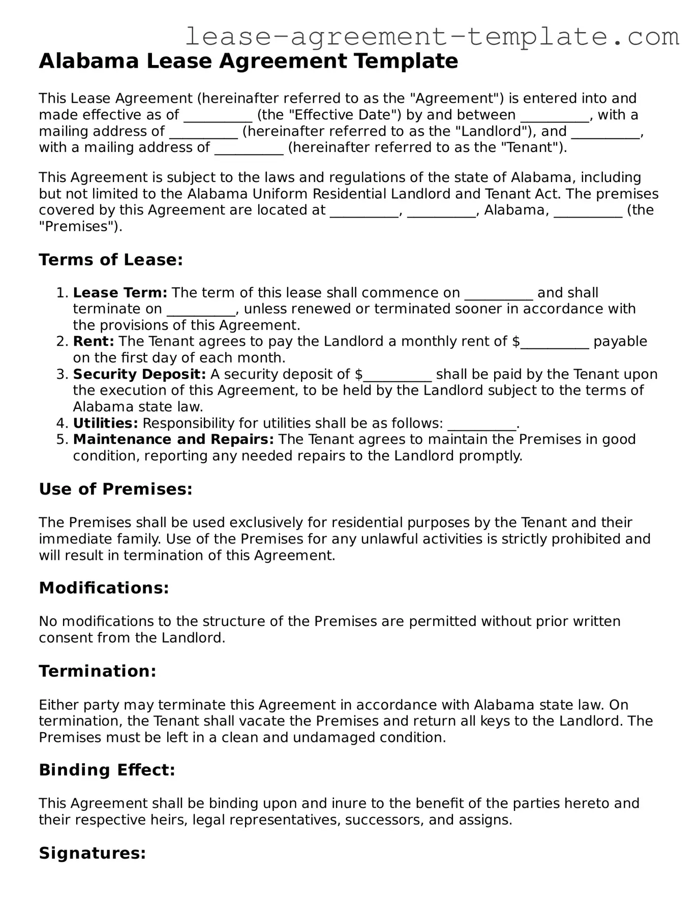 Attorney-Approved Alabama Lease Agreement Form