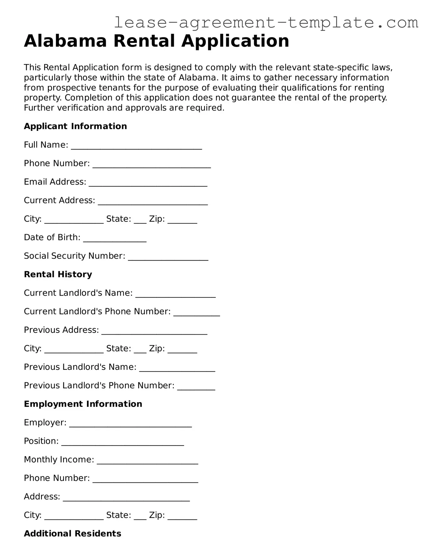 Attorney-Approved Alabama Rental Application Form