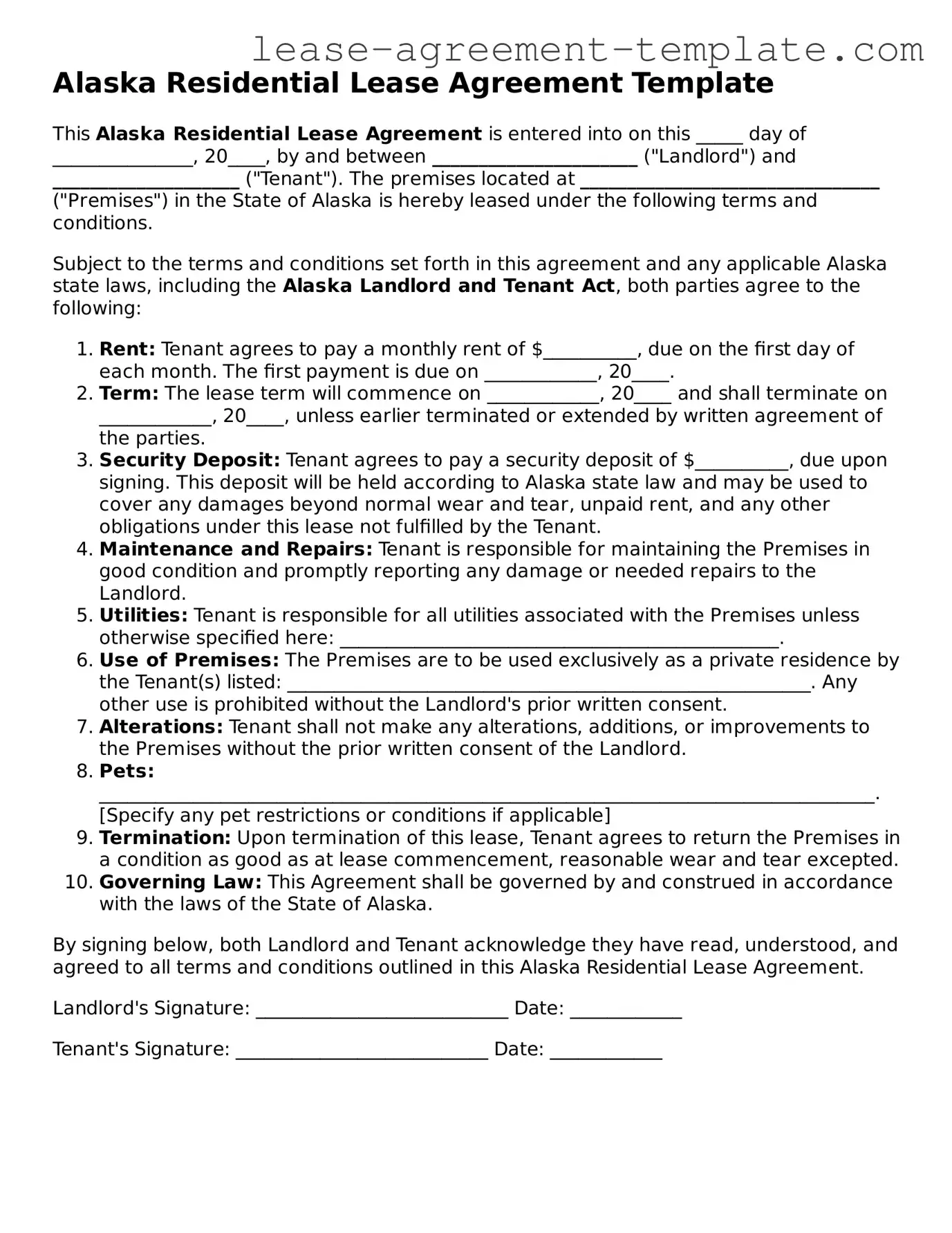 Attorney-Approved Alaska Residential Lease Agreement Form