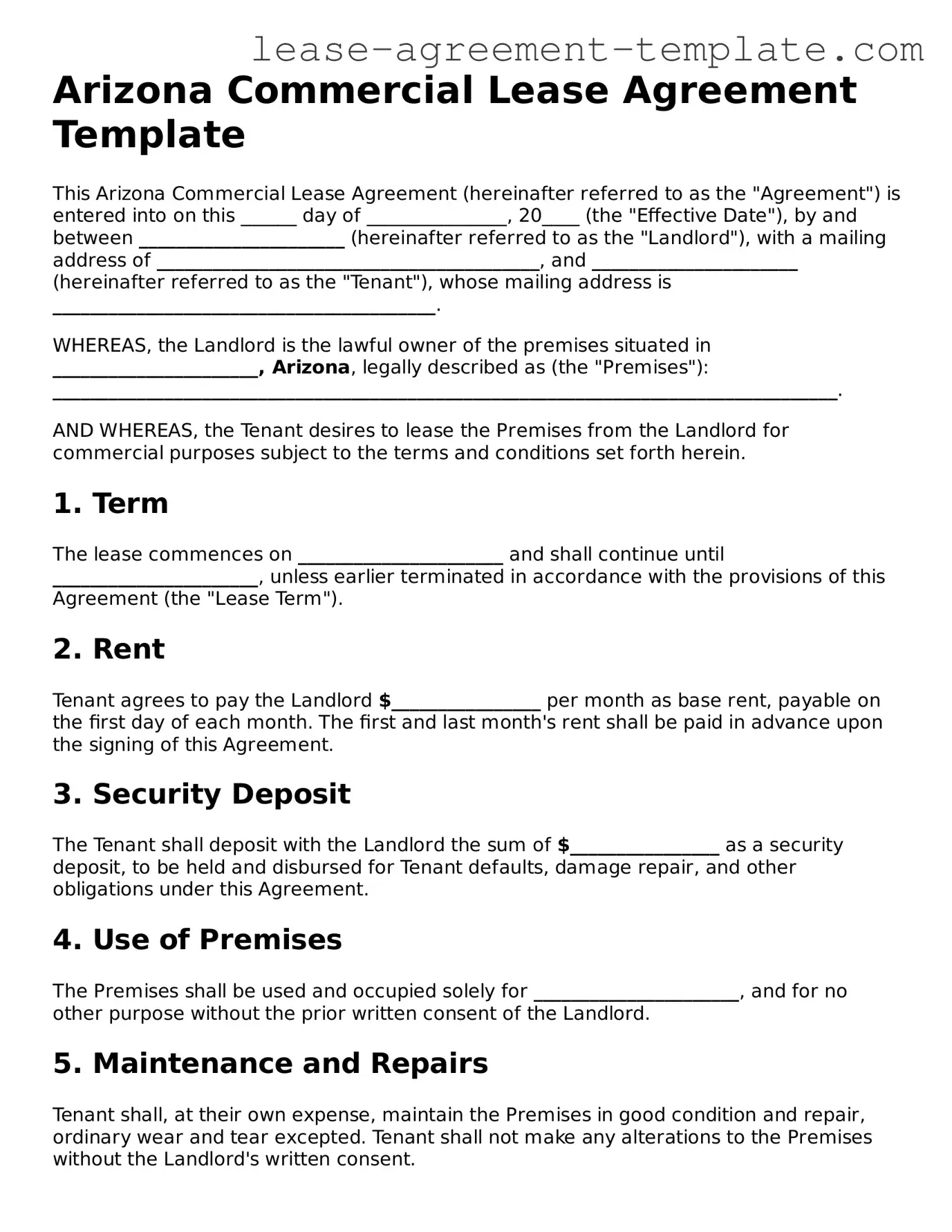 Attorney-Approved Arizona Commercial Lease Agreement Form