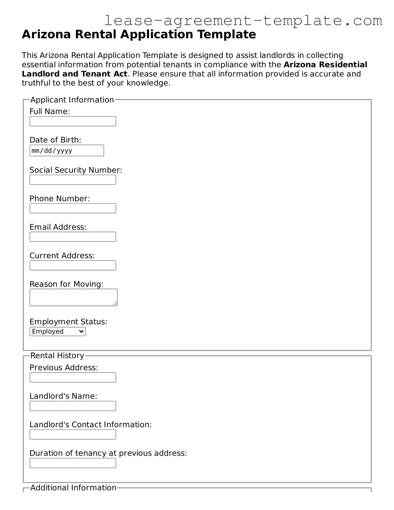 Attorney-Approved Arizona Rental Application Form