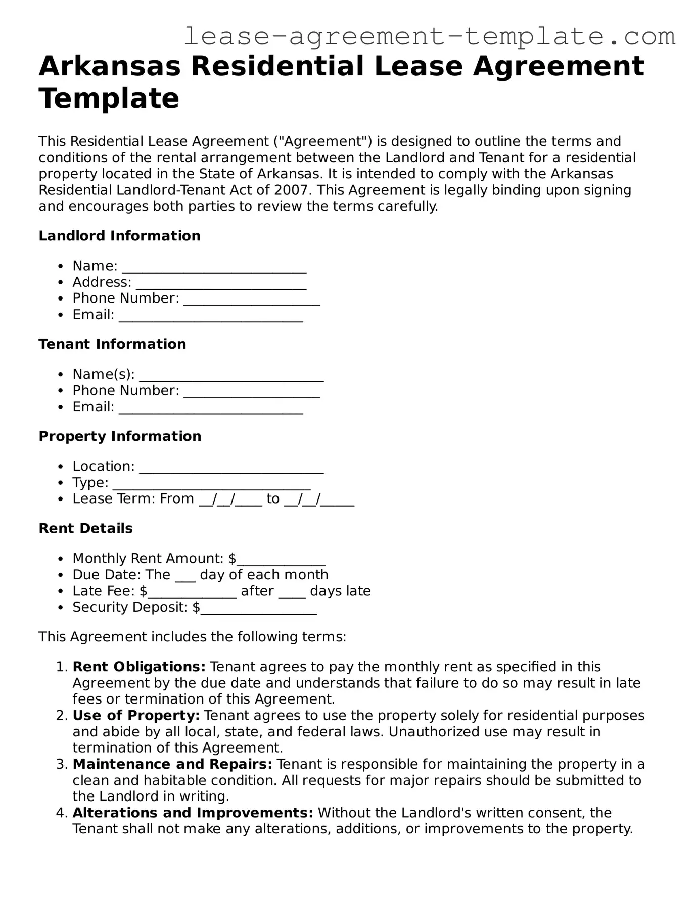 Attorney-Approved Arkansas Residential Lease Agreement Form