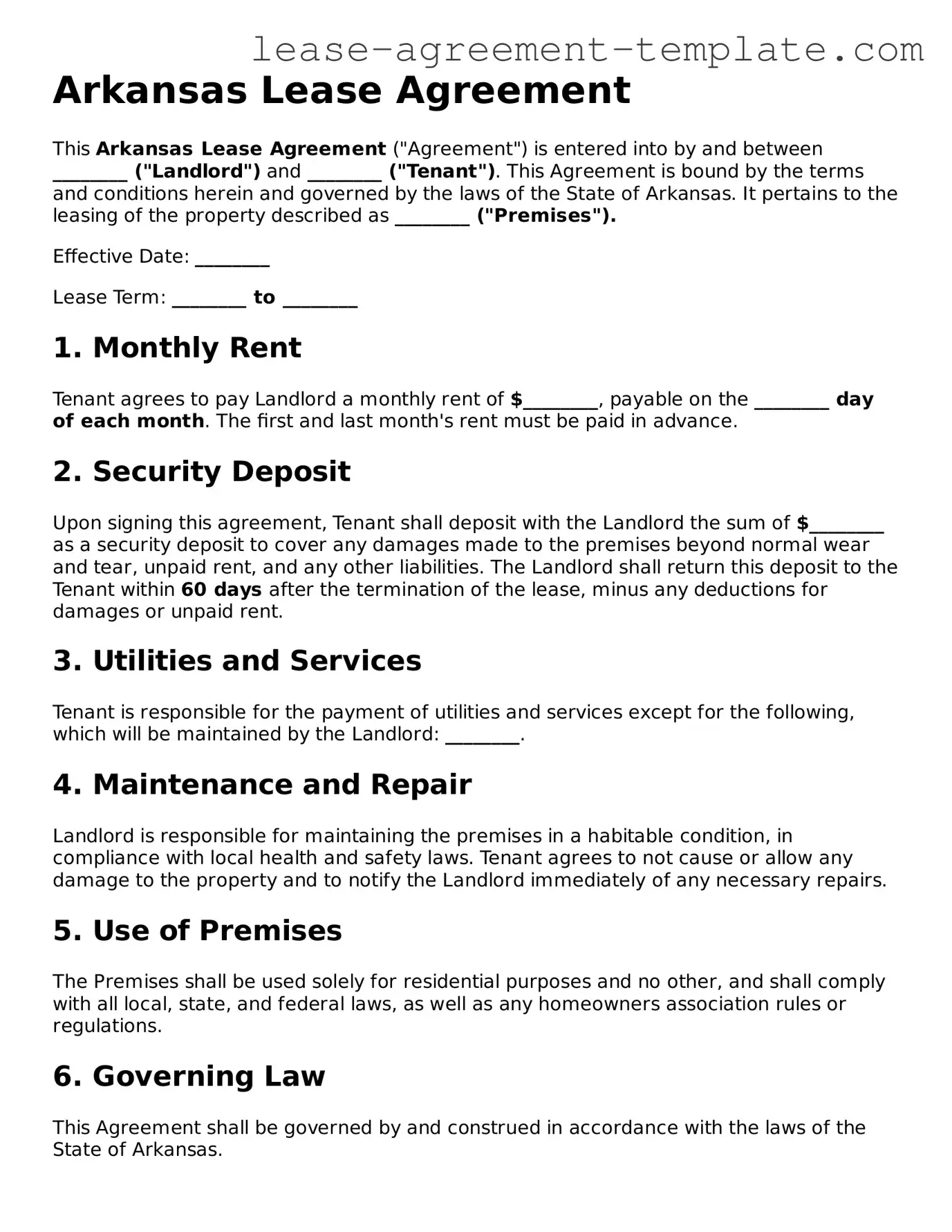 Attorney-Approved Arkansas Lease Agreement Form