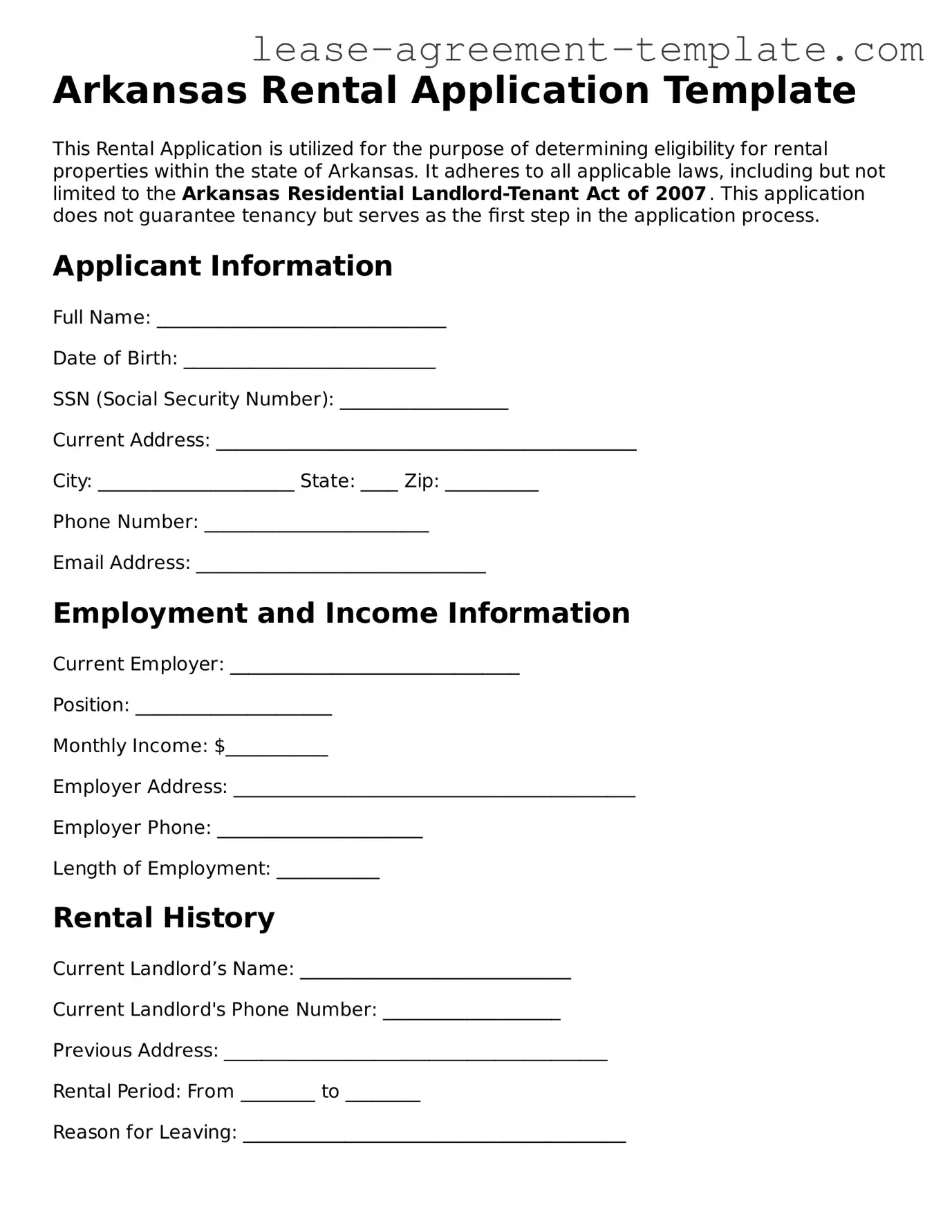 Attorney-Approved Arkansas Rental Application Form