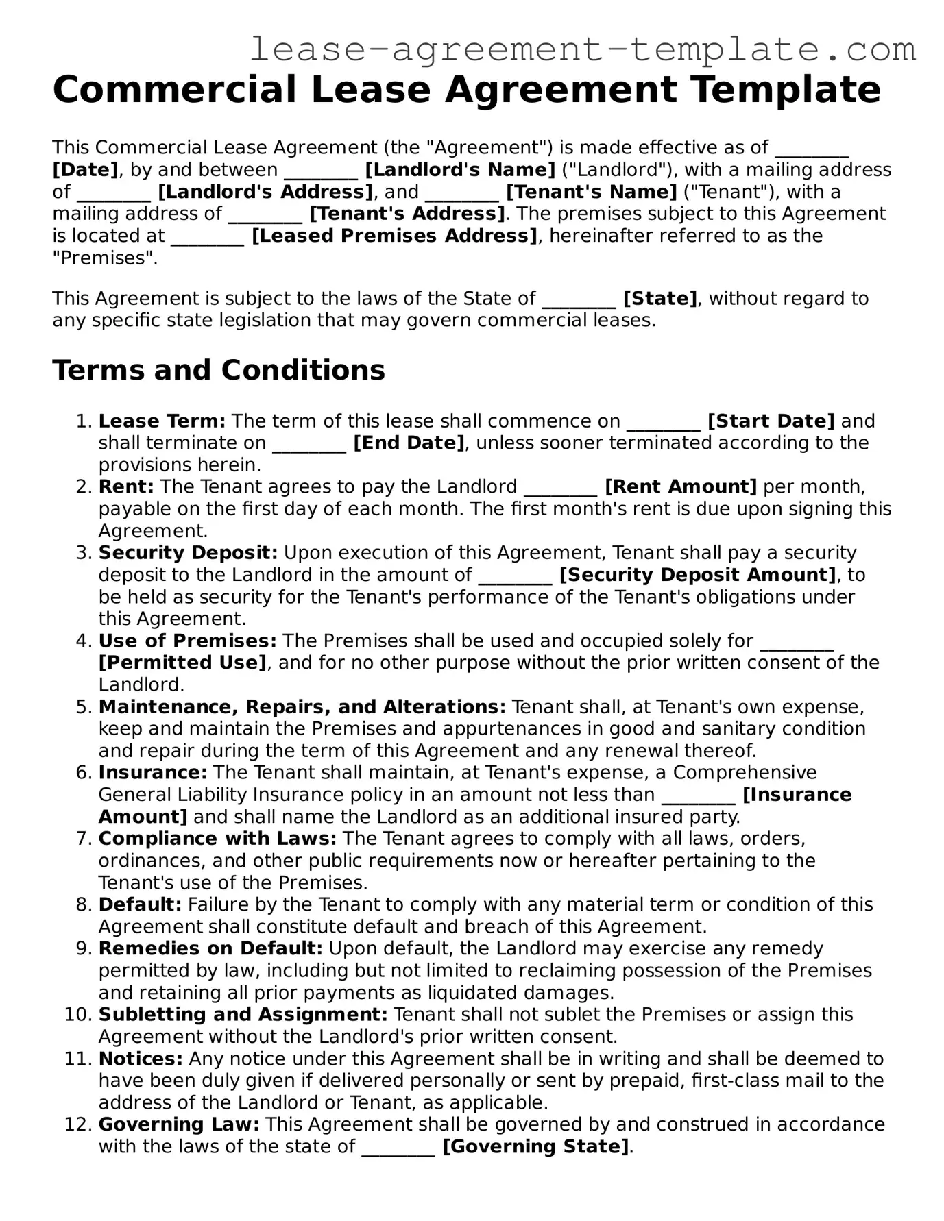 Legal Commercial Lease Agreement Document