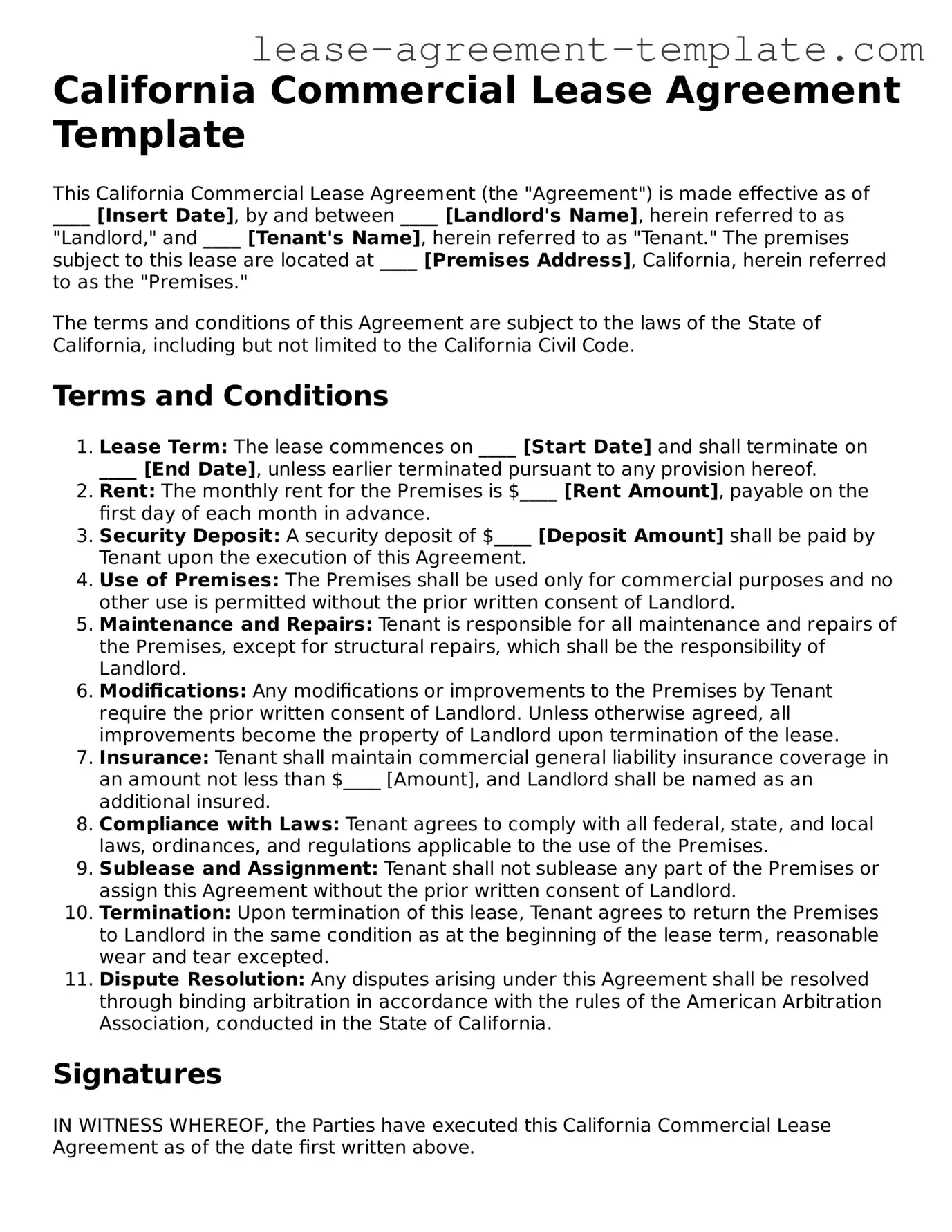 Attorney-Approved California Commercial Lease Agreement Form