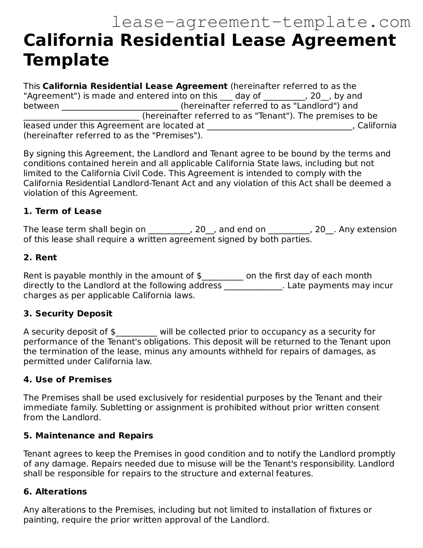 Attorney-Approved California Residential Lease Agreement Form