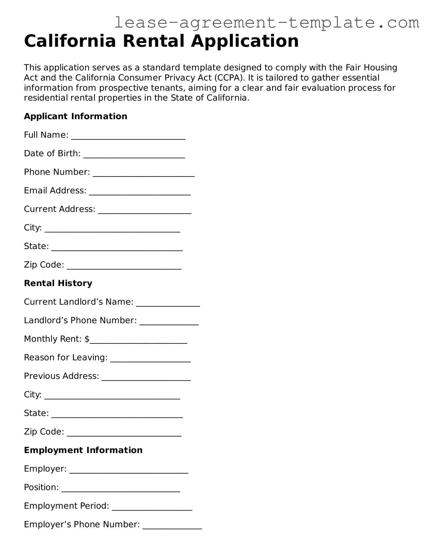 Attorney-Approved California Rental Application Form