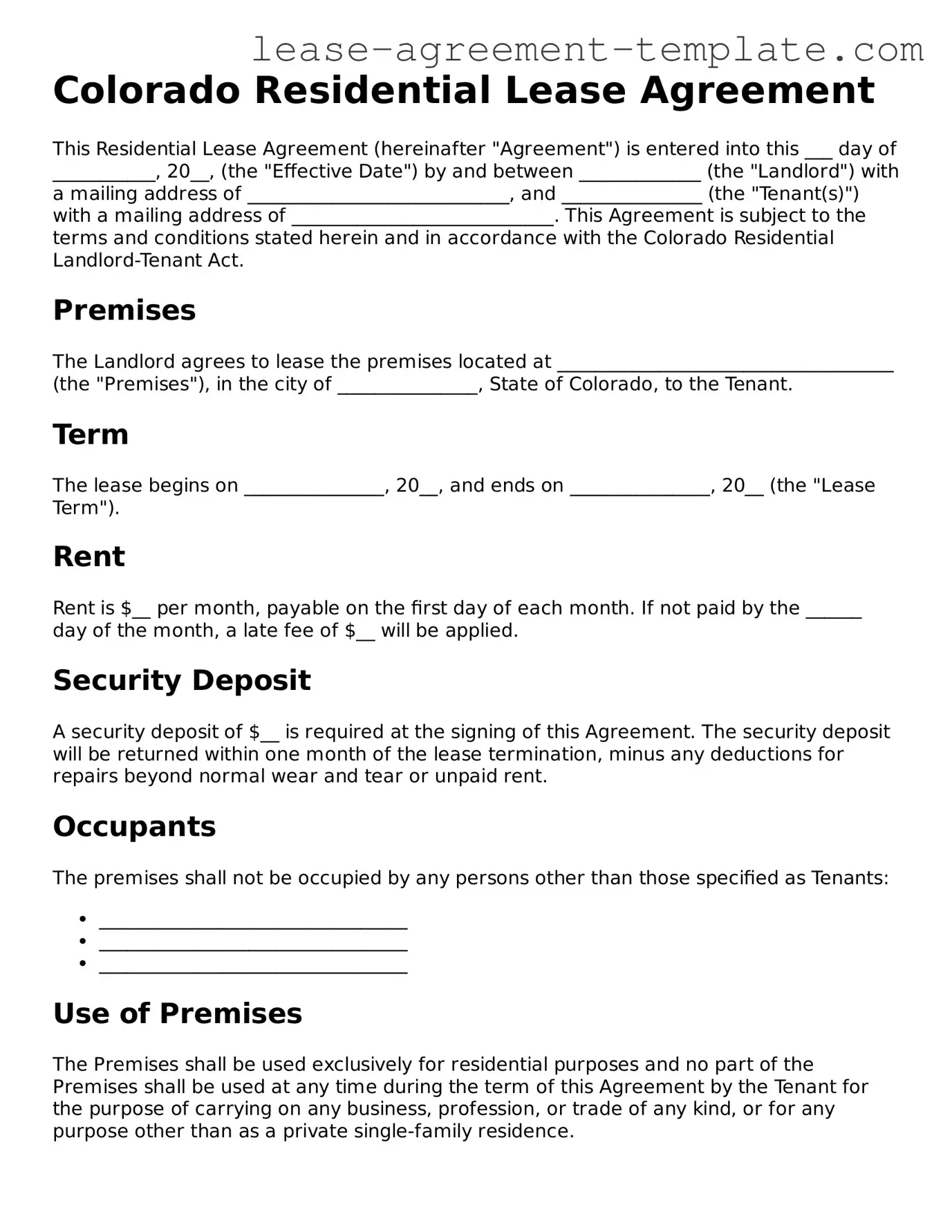 Attorney-Approved Colorado Residential Lease Agreement Form