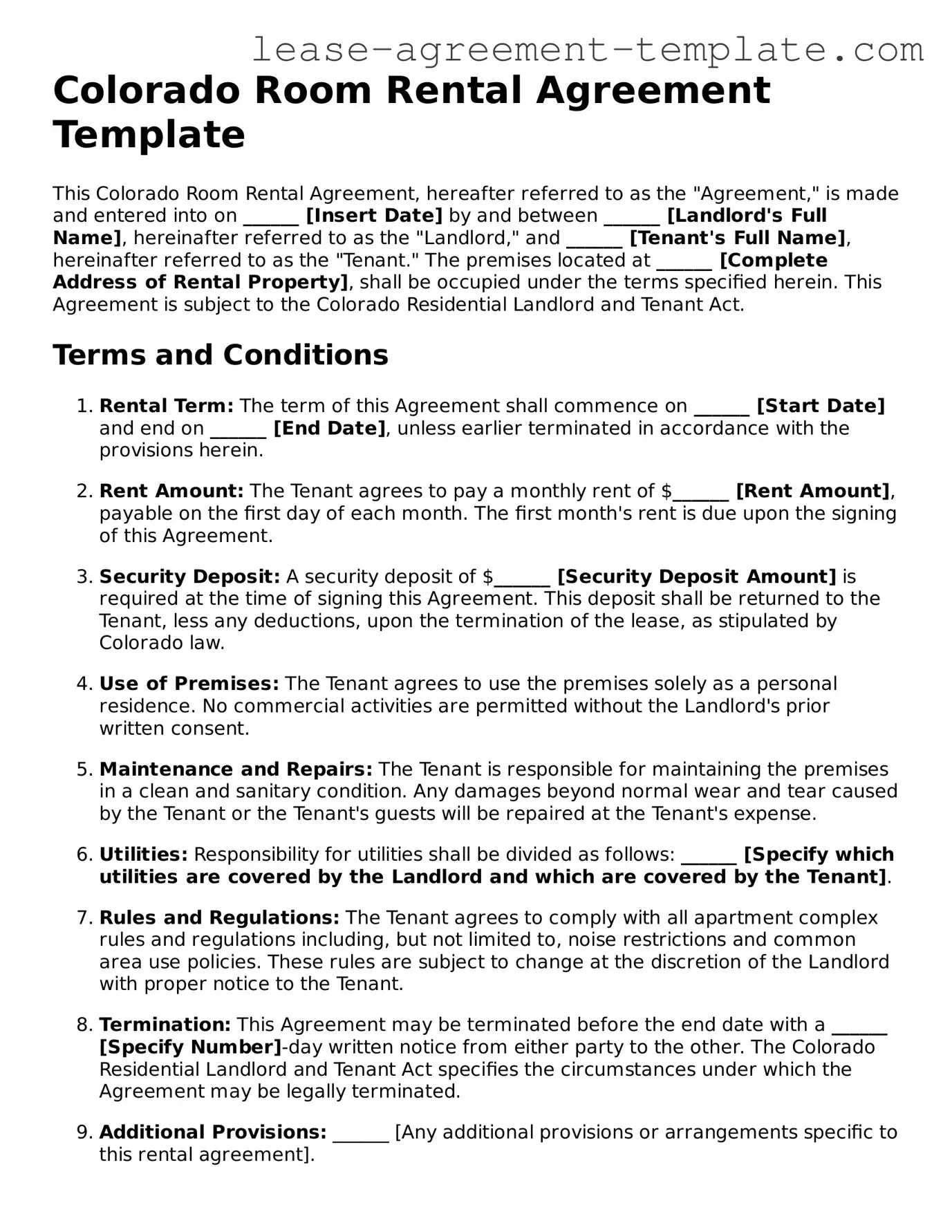 Attorney-Approved Colorado Room Rental Agreement Form