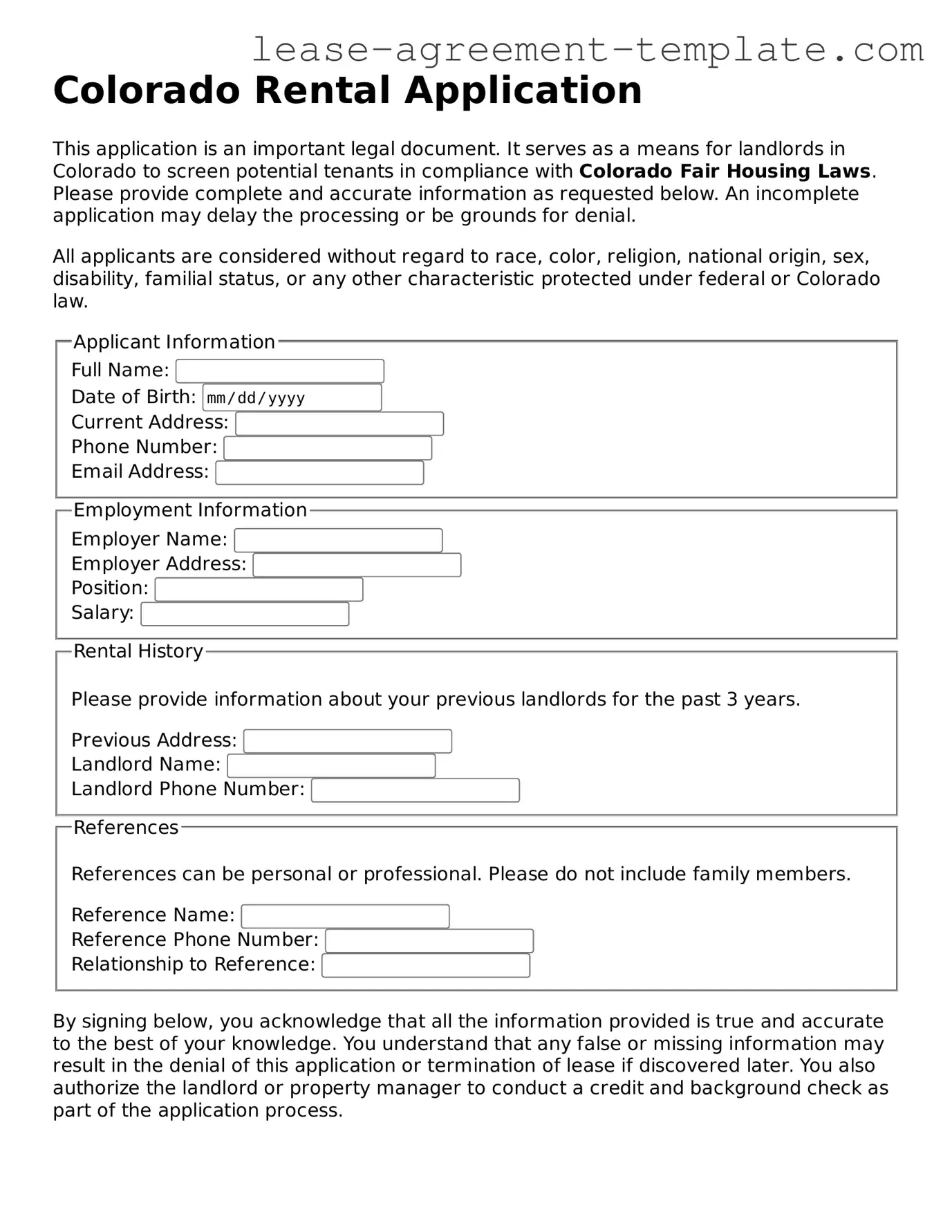 Attorney-Approved Colorado Rental Application Form
