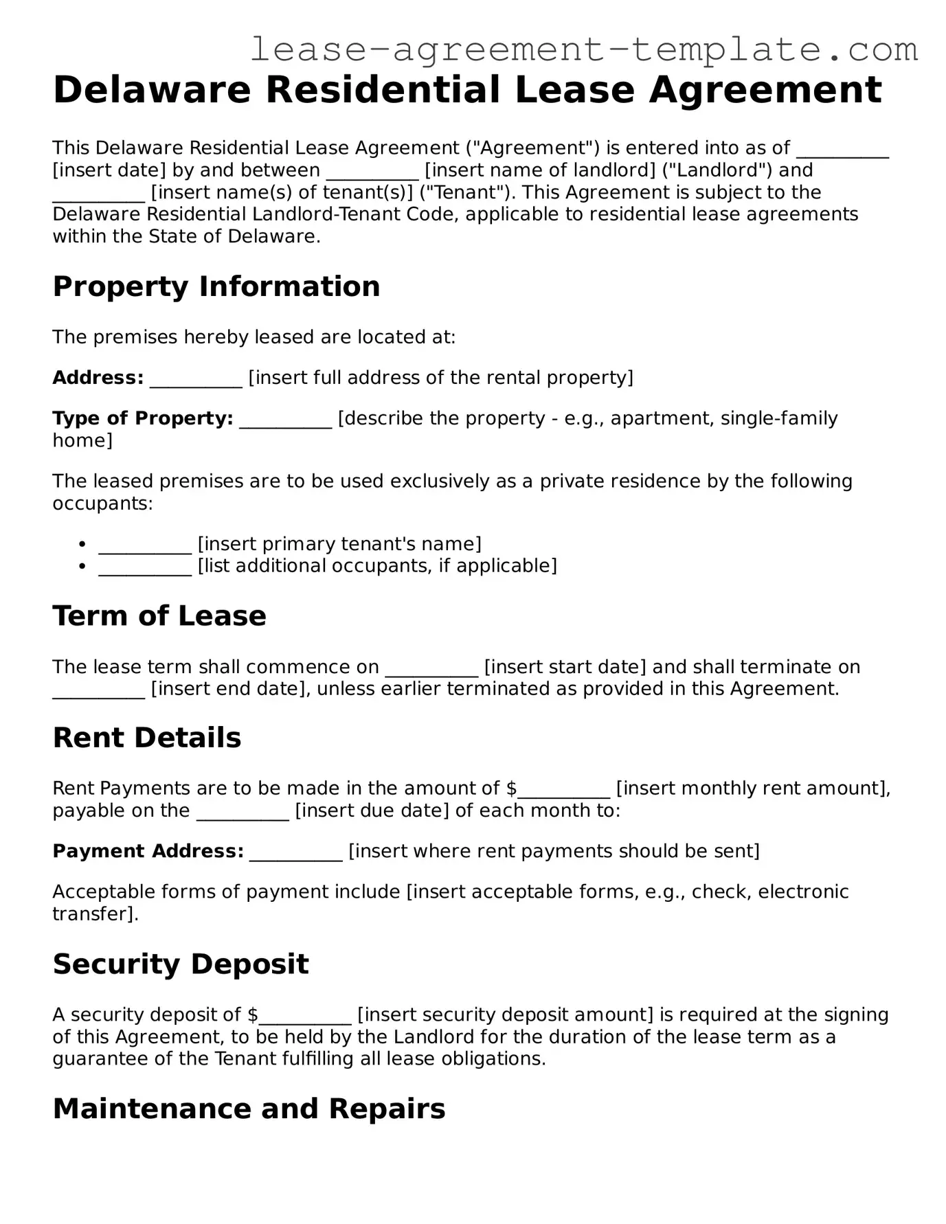 Attorney-Approved Delaware Residential Lease Agreement Form