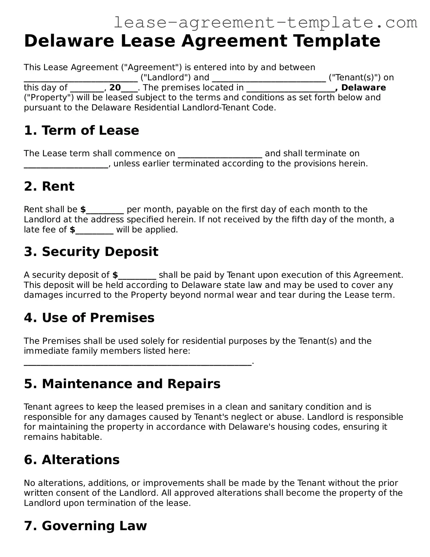 Attorney-Approved Delaware Lease Agreement Form