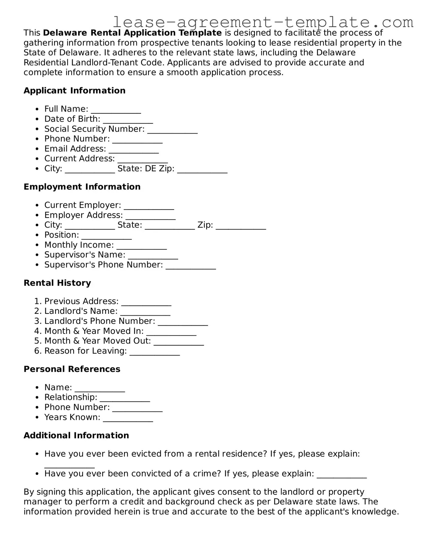 Attorney-Approved Delaware Rental Application Form