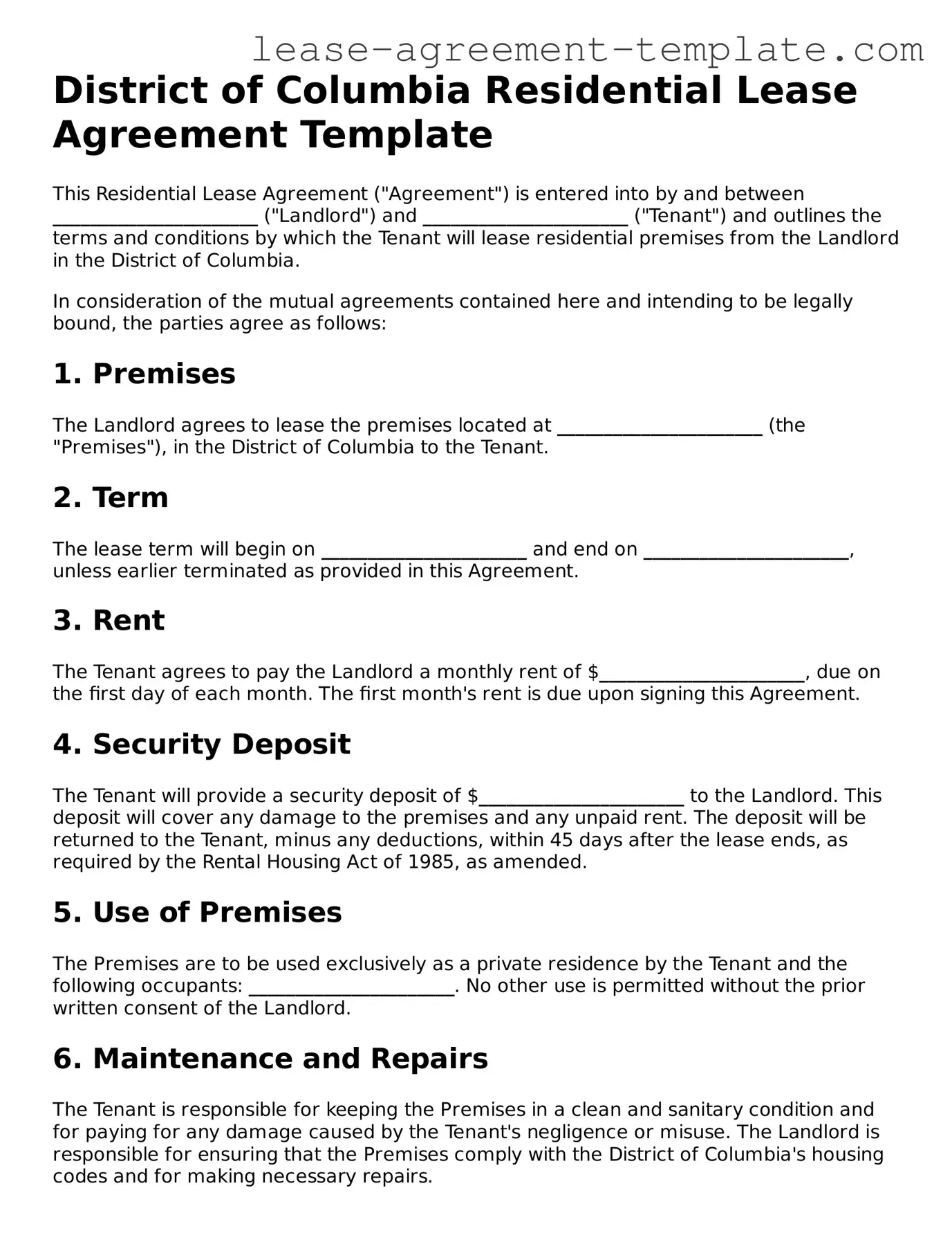 Attorney-Approved District of Columbia Residential Lease Agreement Form
