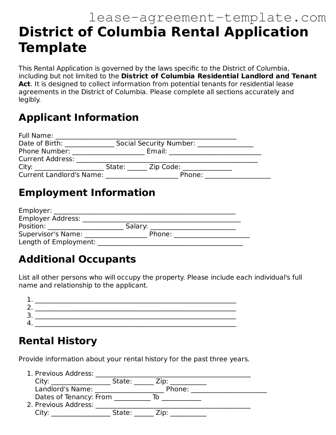 Attorney-Approved District of Columbia Rental Application Form