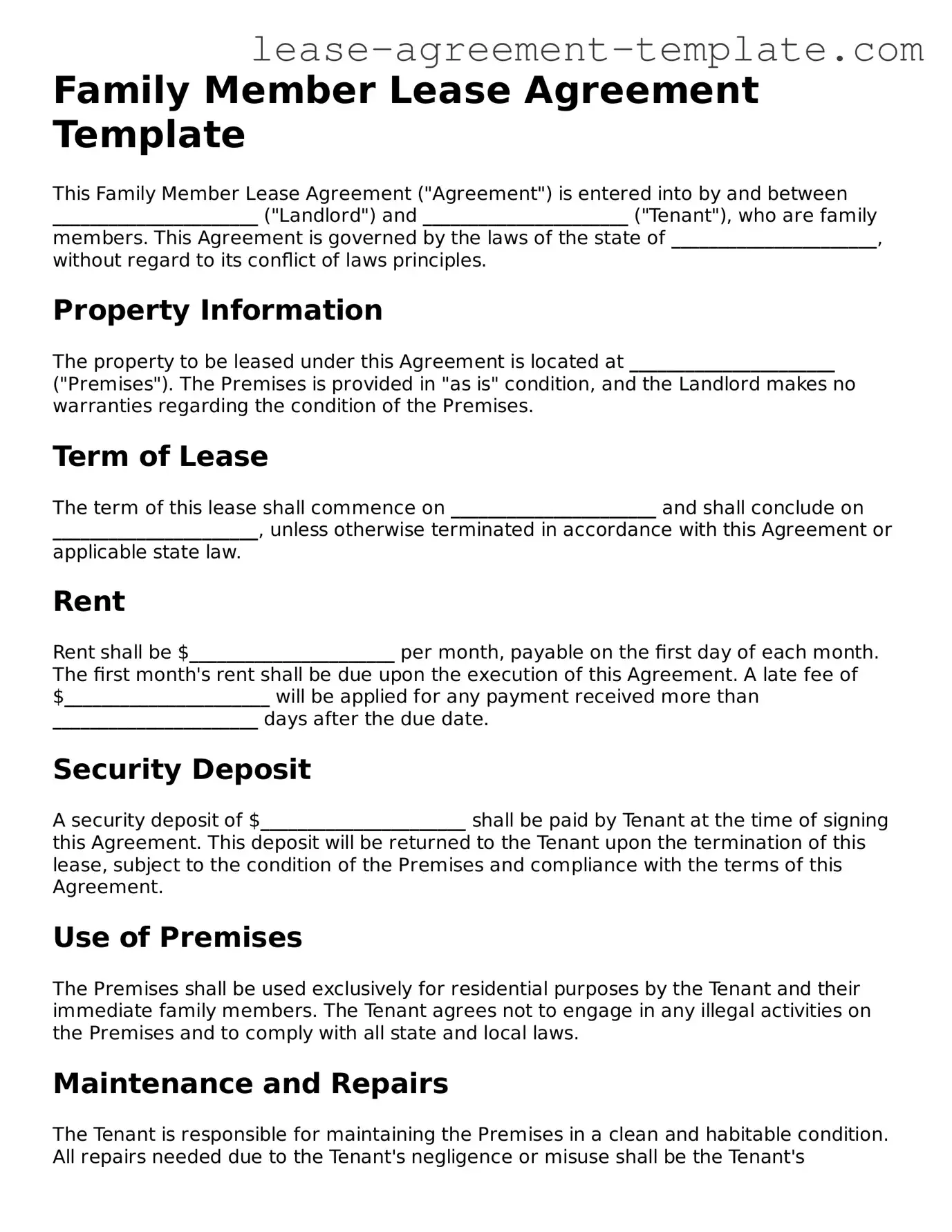 Legal Family Member Lease Agreement Document