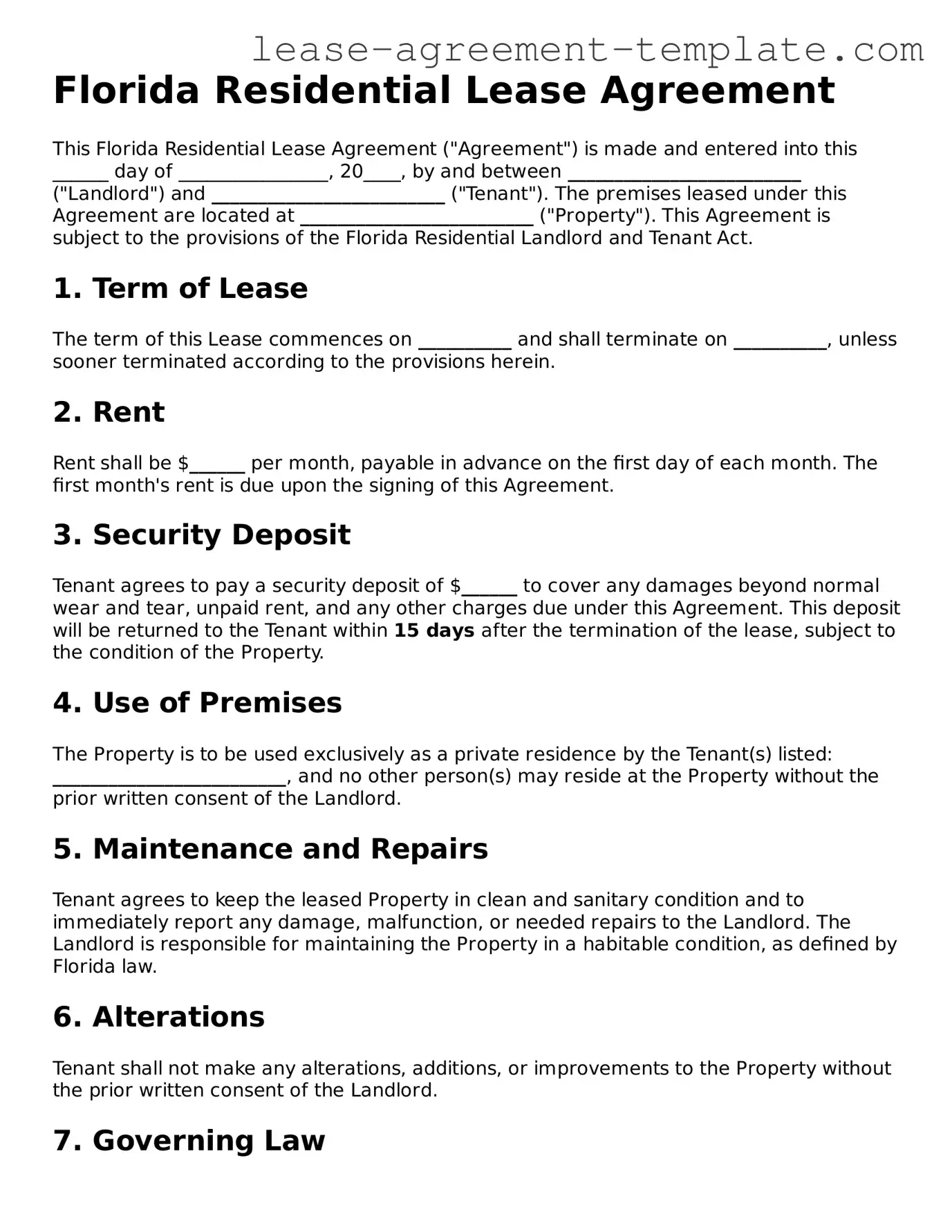 Attorney-Approved Florida Residential Lease Agreement Form