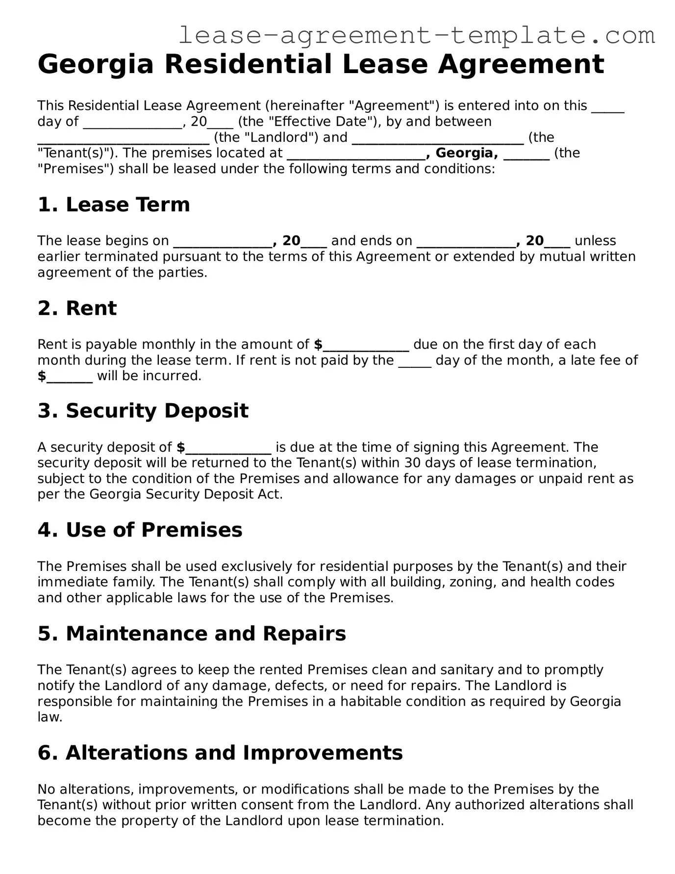 Attorney-Approved Georgia Residential Lease Agreement Form