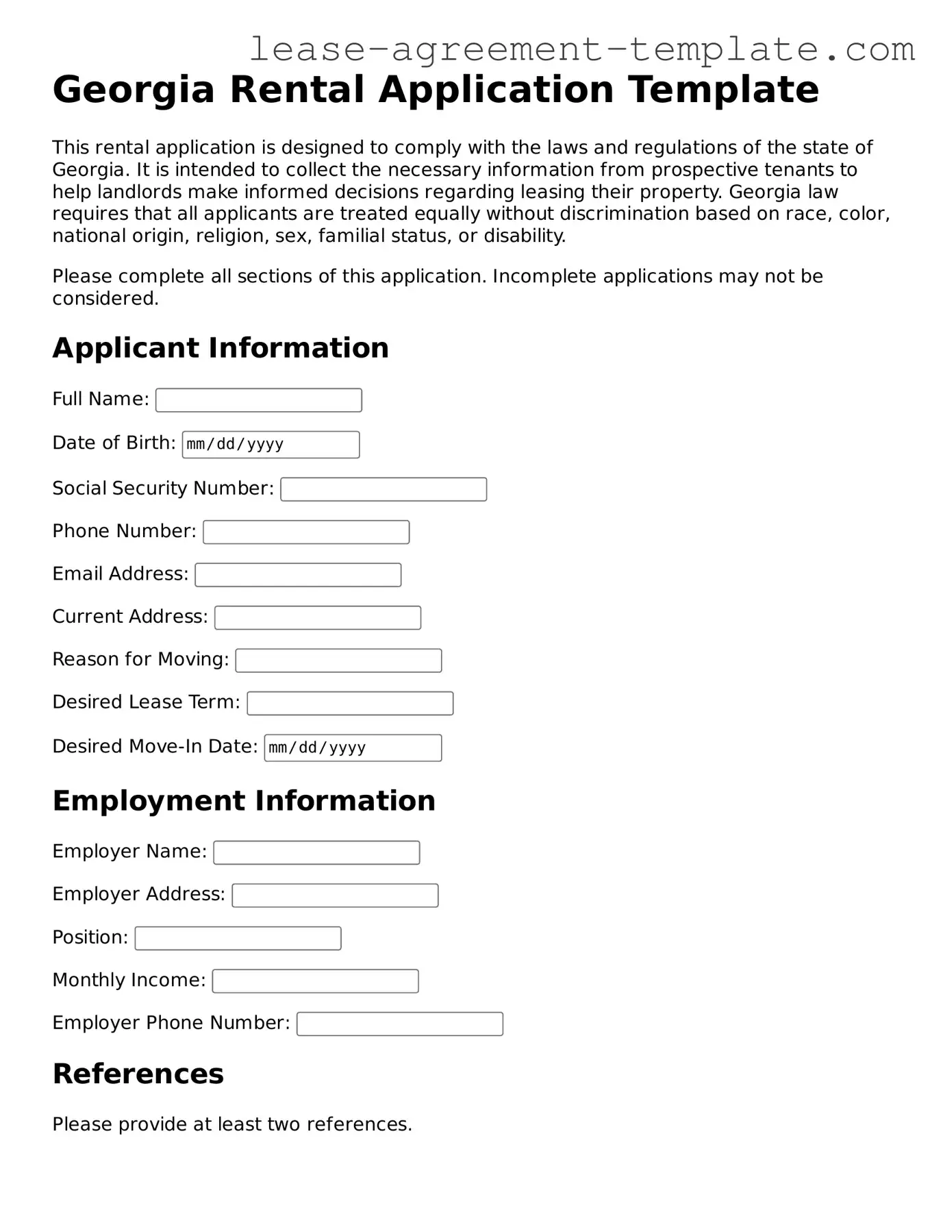 Attorney-Approved Georgia Rental Application Form