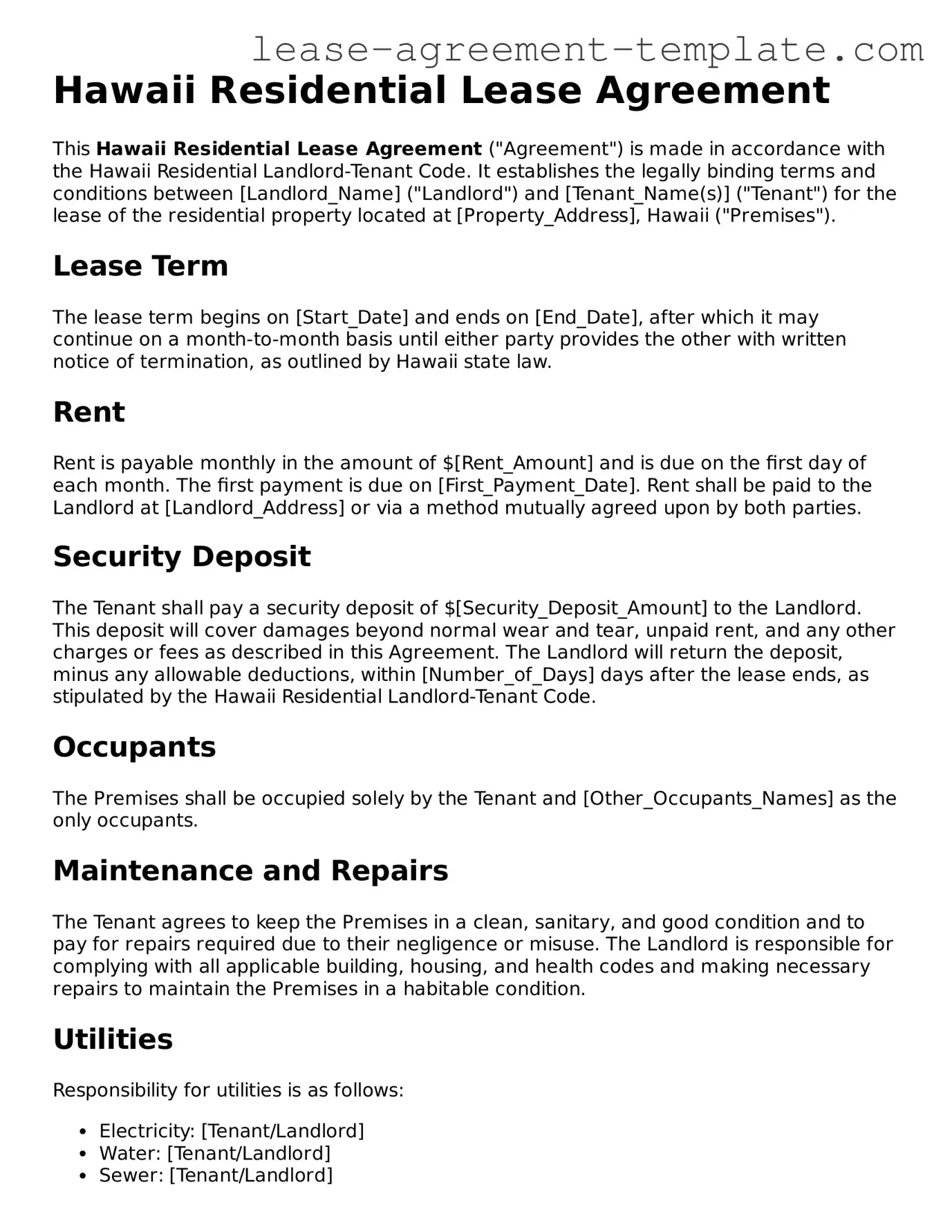 Attorney-Approved Hawaii Residential Lease Agreement Form