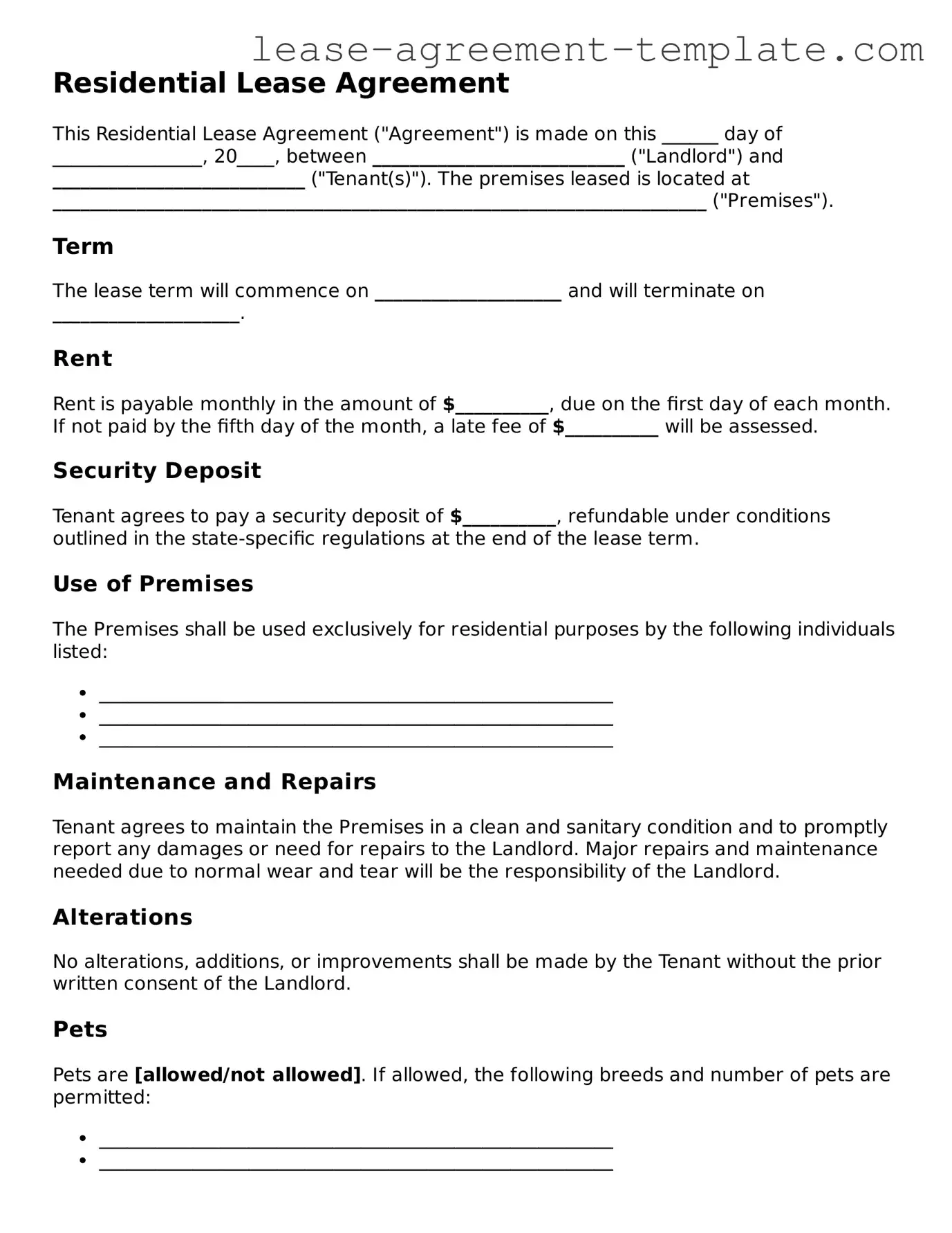 Legal Residential Lease Agreement Document