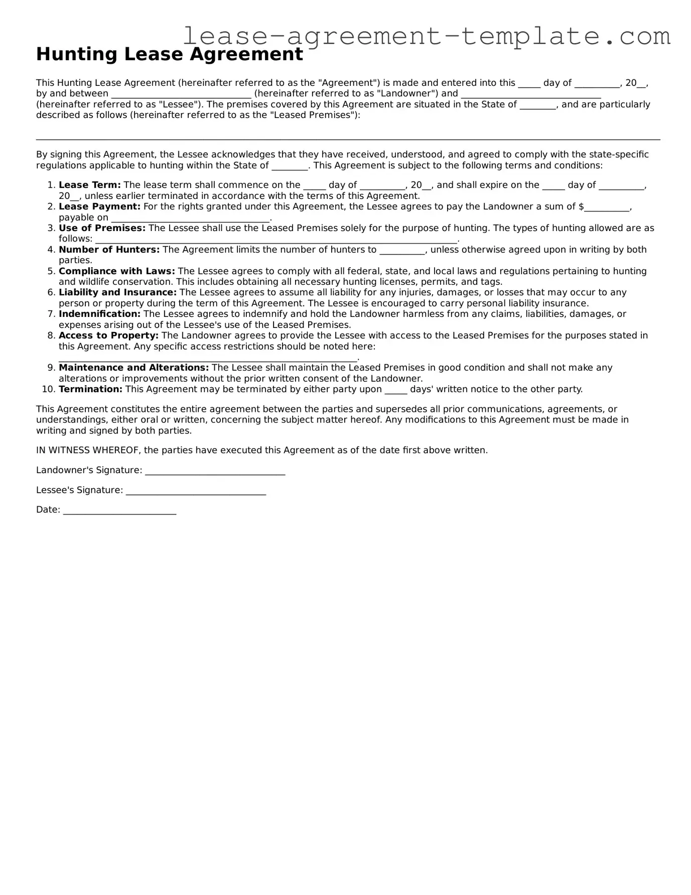 Legal Hunting Lease Agreement Document