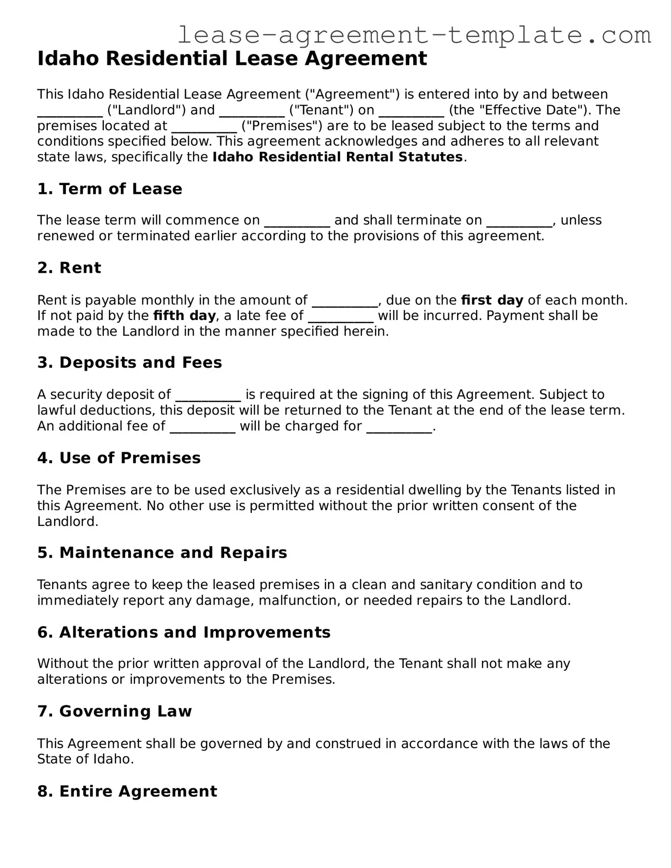 Attorney-Approved Idaho Residential Lease Agreement Form