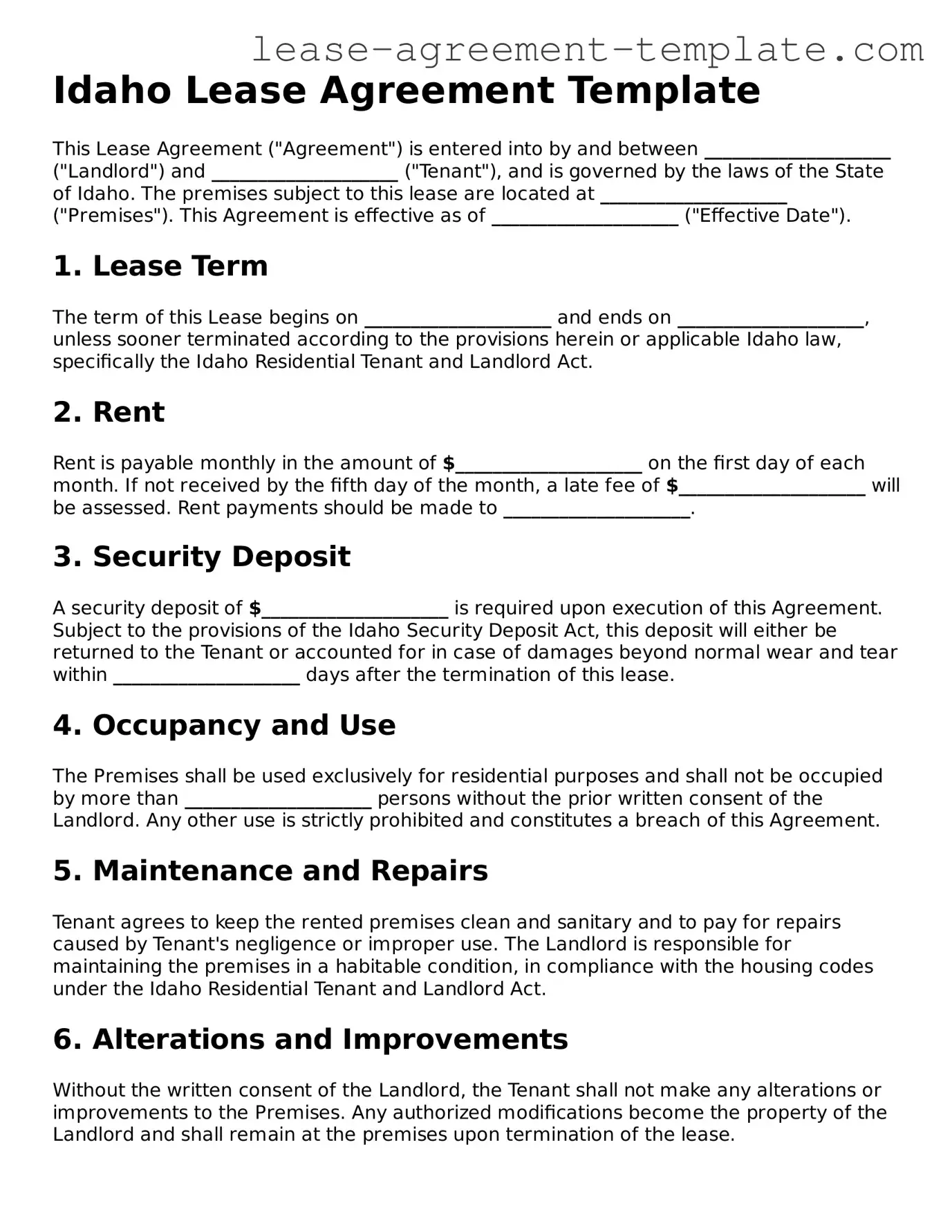 Attorney-Approved Idaho Lease Agreement Form