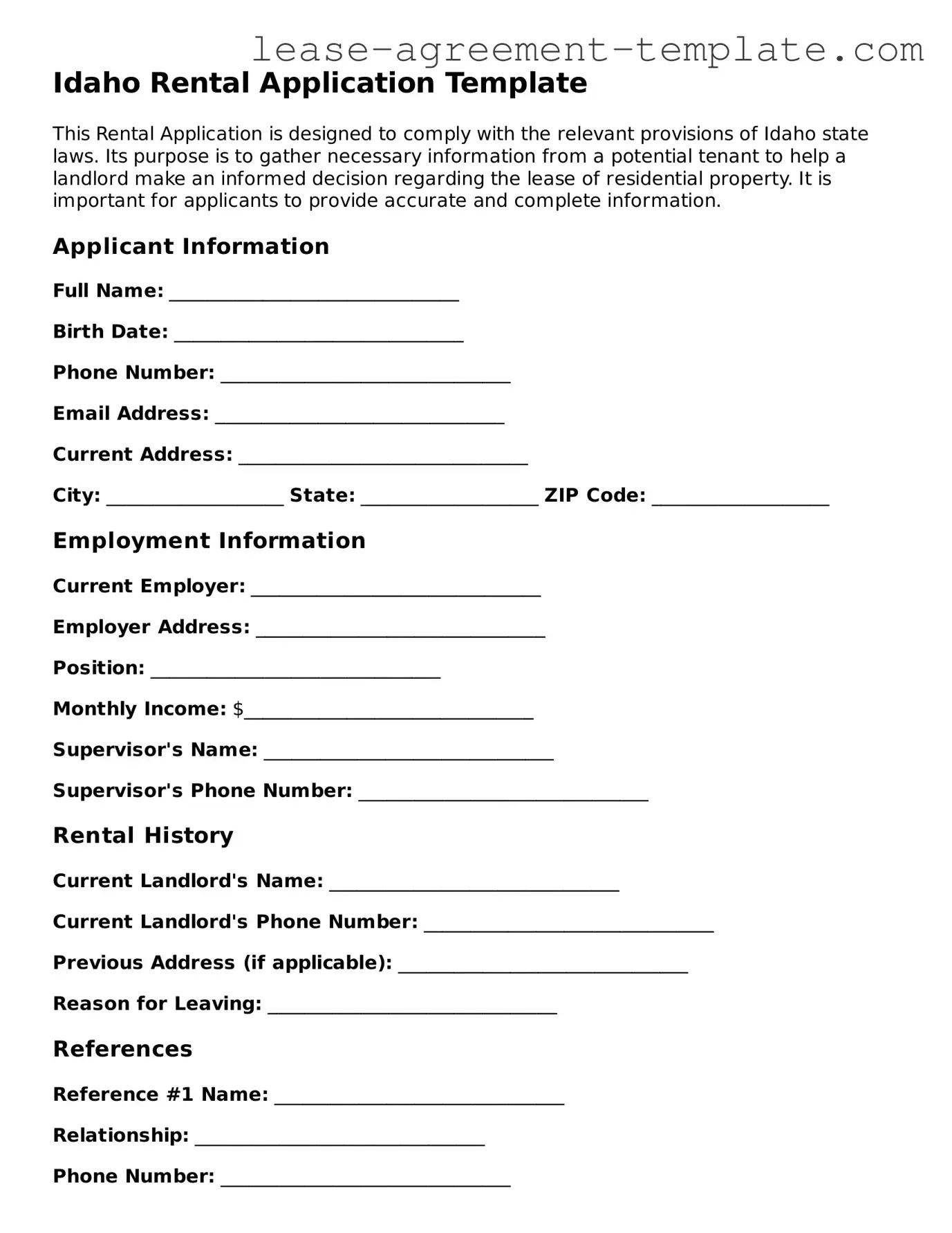 Attorney-Approved Idaho Rental Application Form