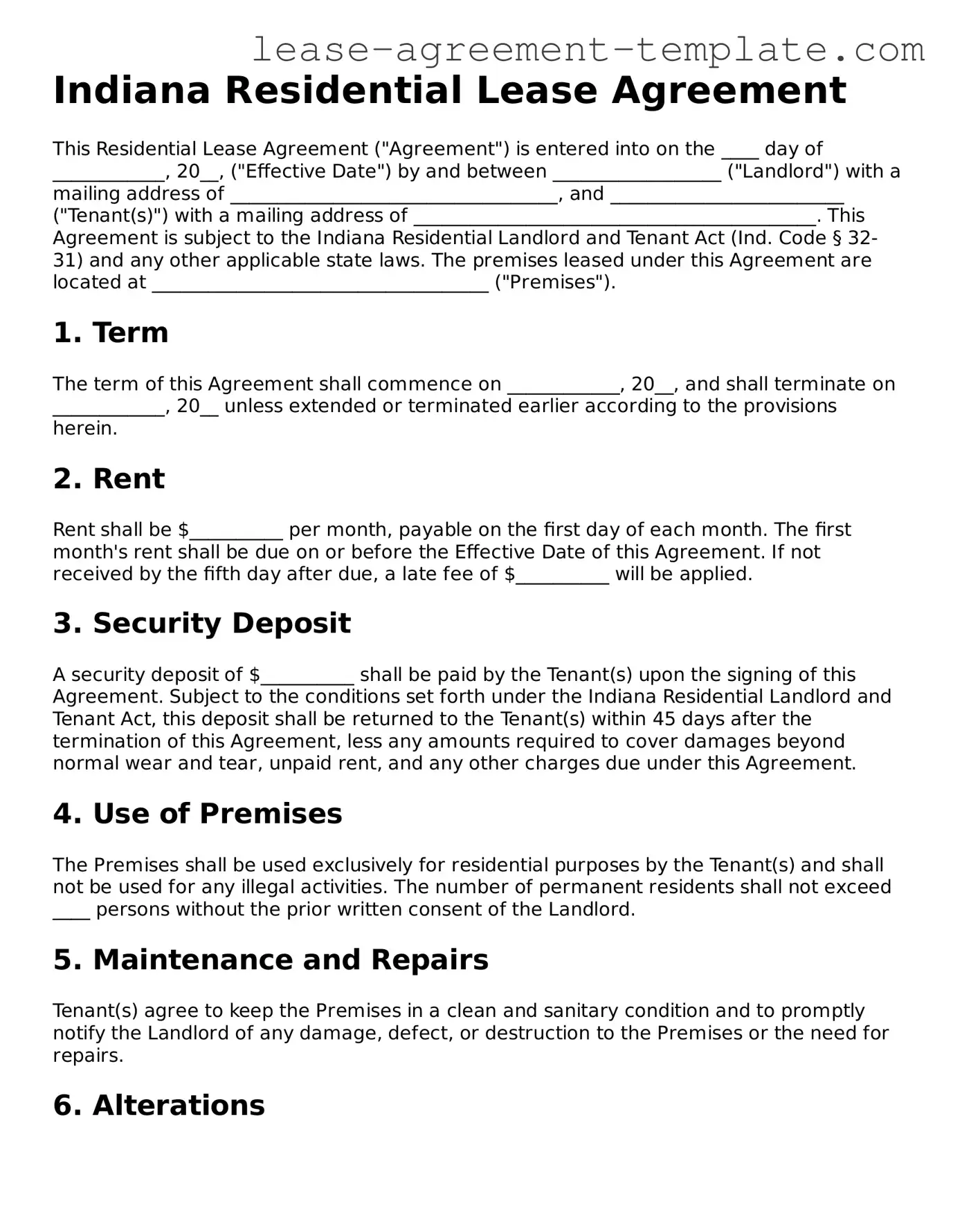 Attorney-Approved Indiana Residential Lease Agreement Form