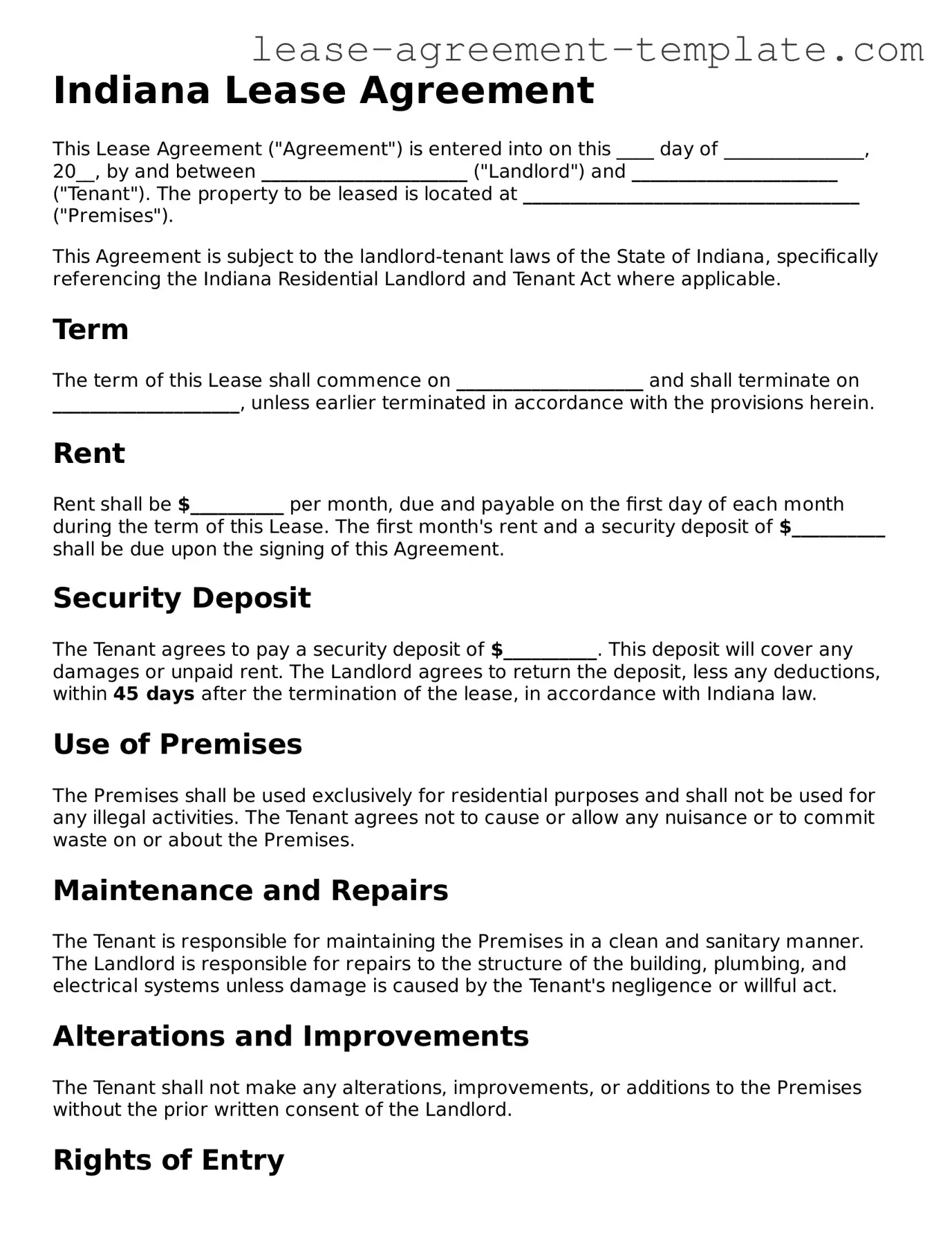 Attorney-Approved Indiana Lease Agreement Form