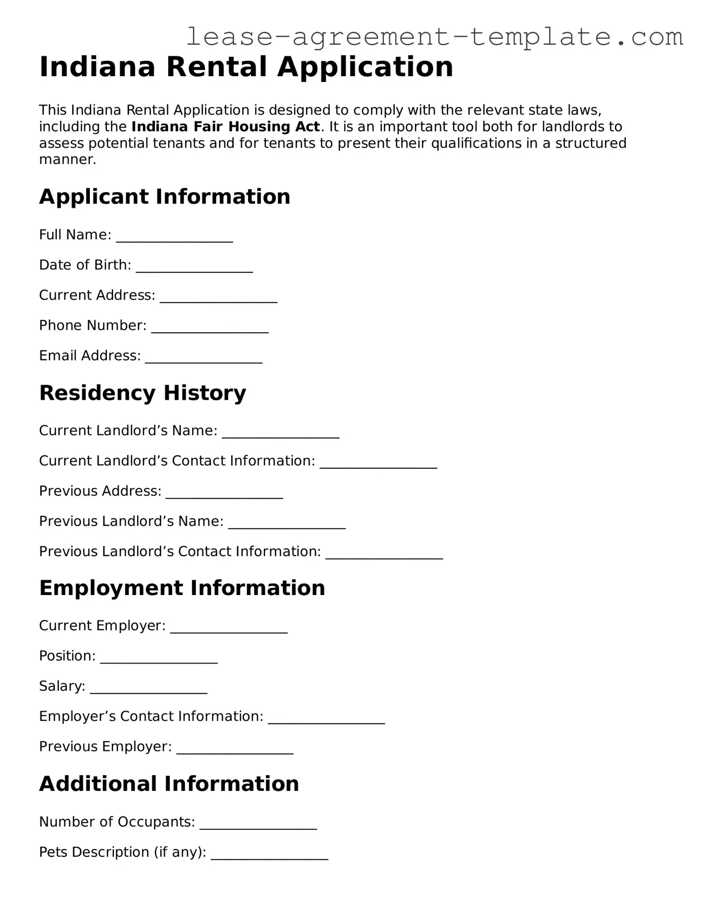 Attorney-Approved Indiana Rental Application Form