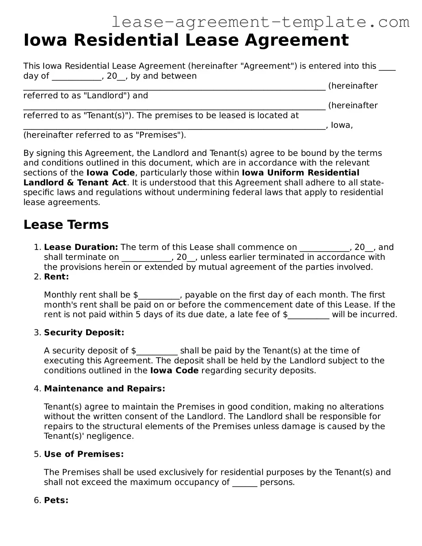 Attorney-Approved Iowa Residential Lease Agreement Form