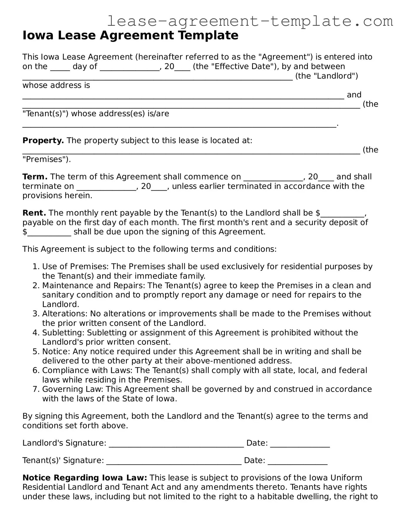 Attorney-Approved Iowa Lease Agreement Form