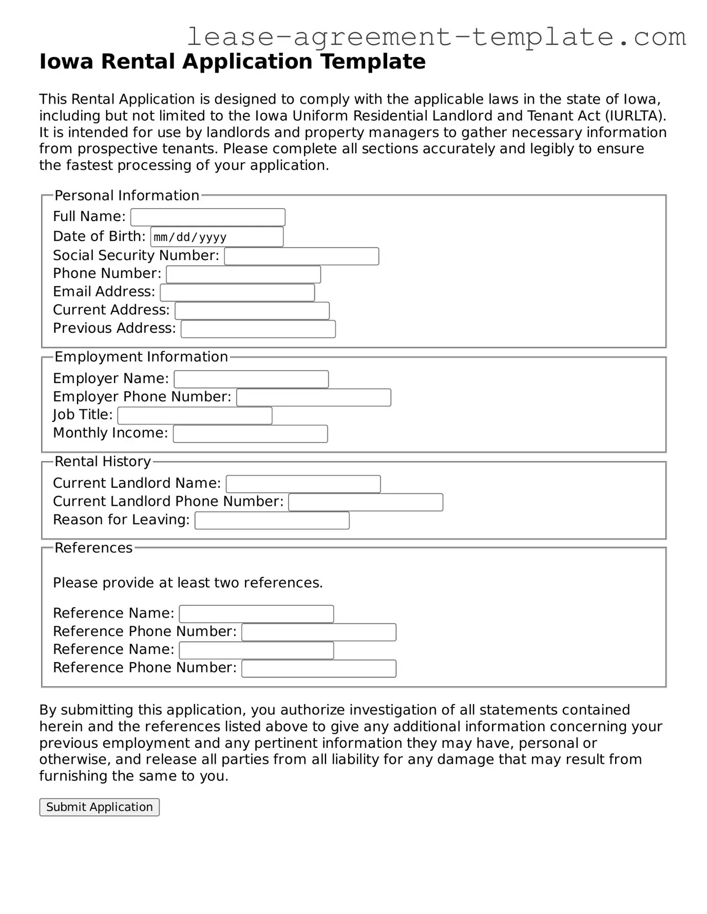 Attorney-Approved Iowa Rental Application Form