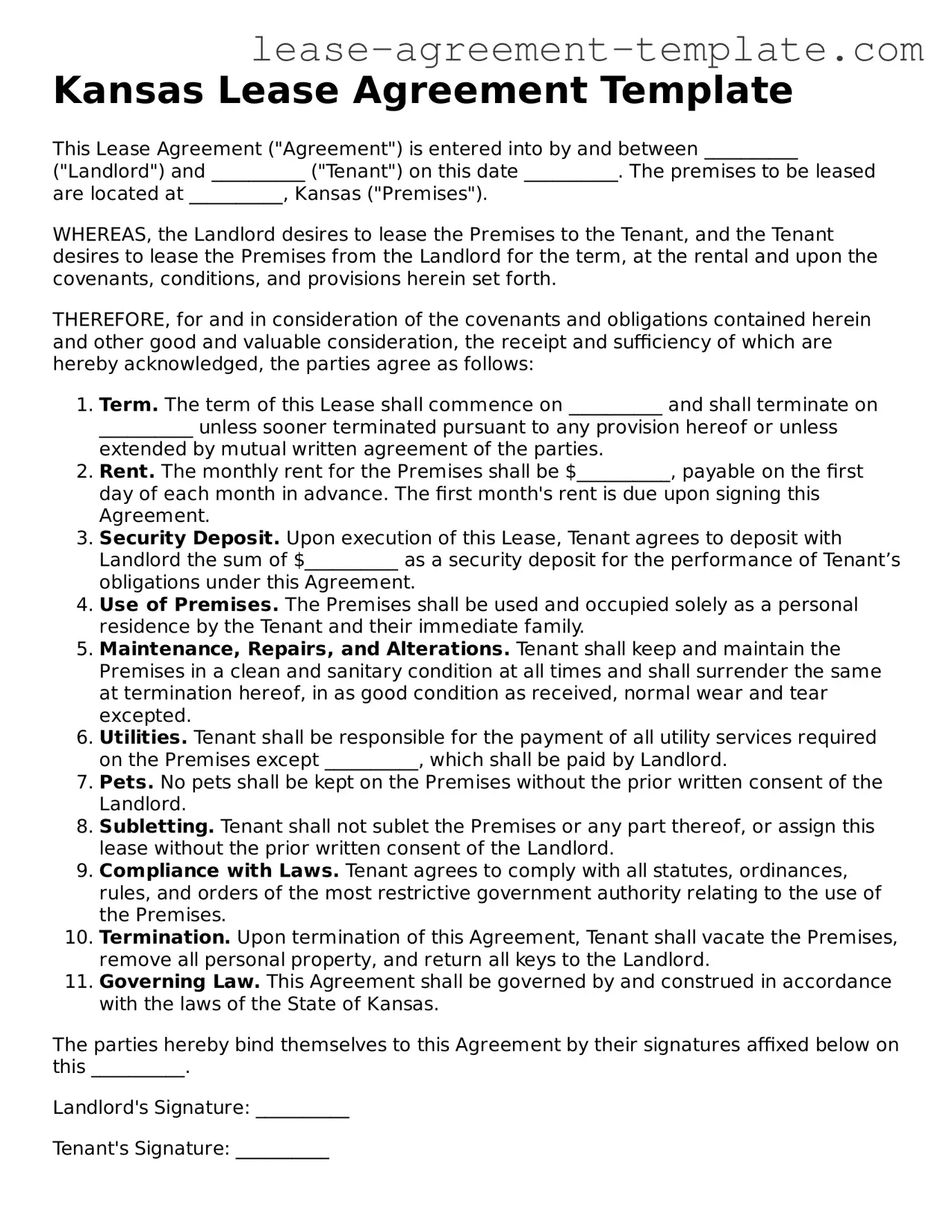 Attorney-Approved Kansas Lease Agreement Form