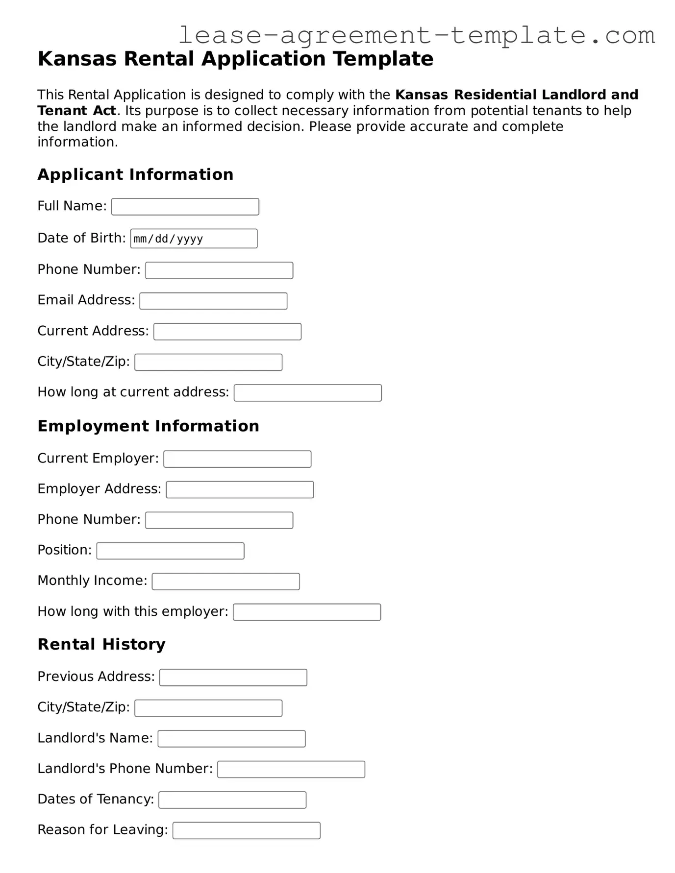 Attorney-Approved Kansas Rental Application Form