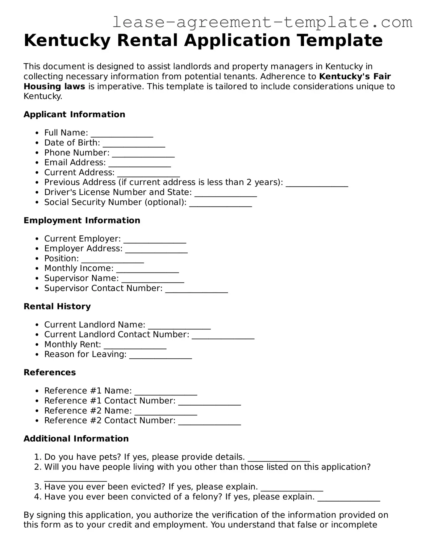 Attorney-Approved Kentucky Rental Application Form