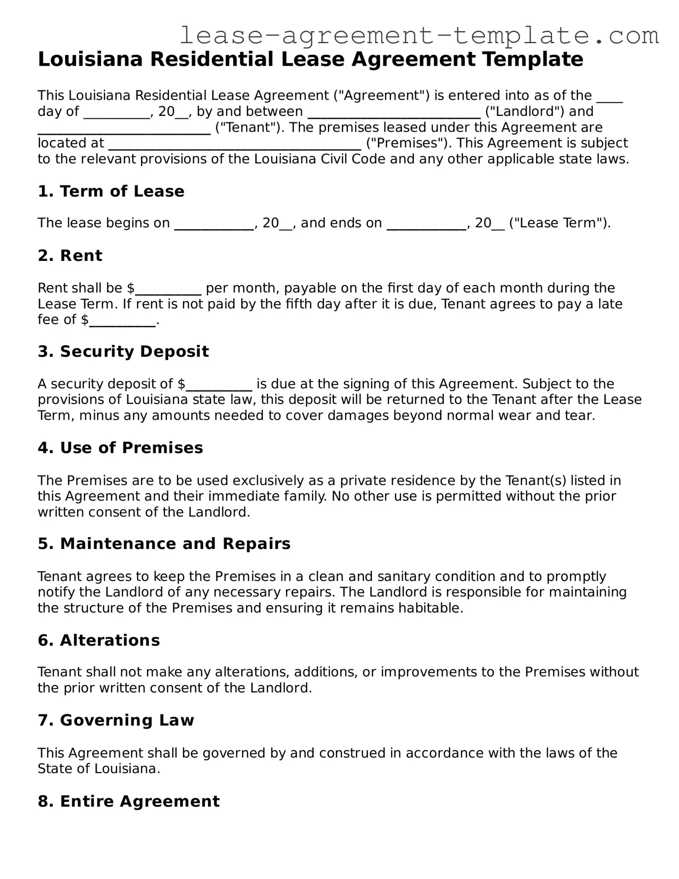 Attorney-Approved Louisiana Residential Lease Agreement Form