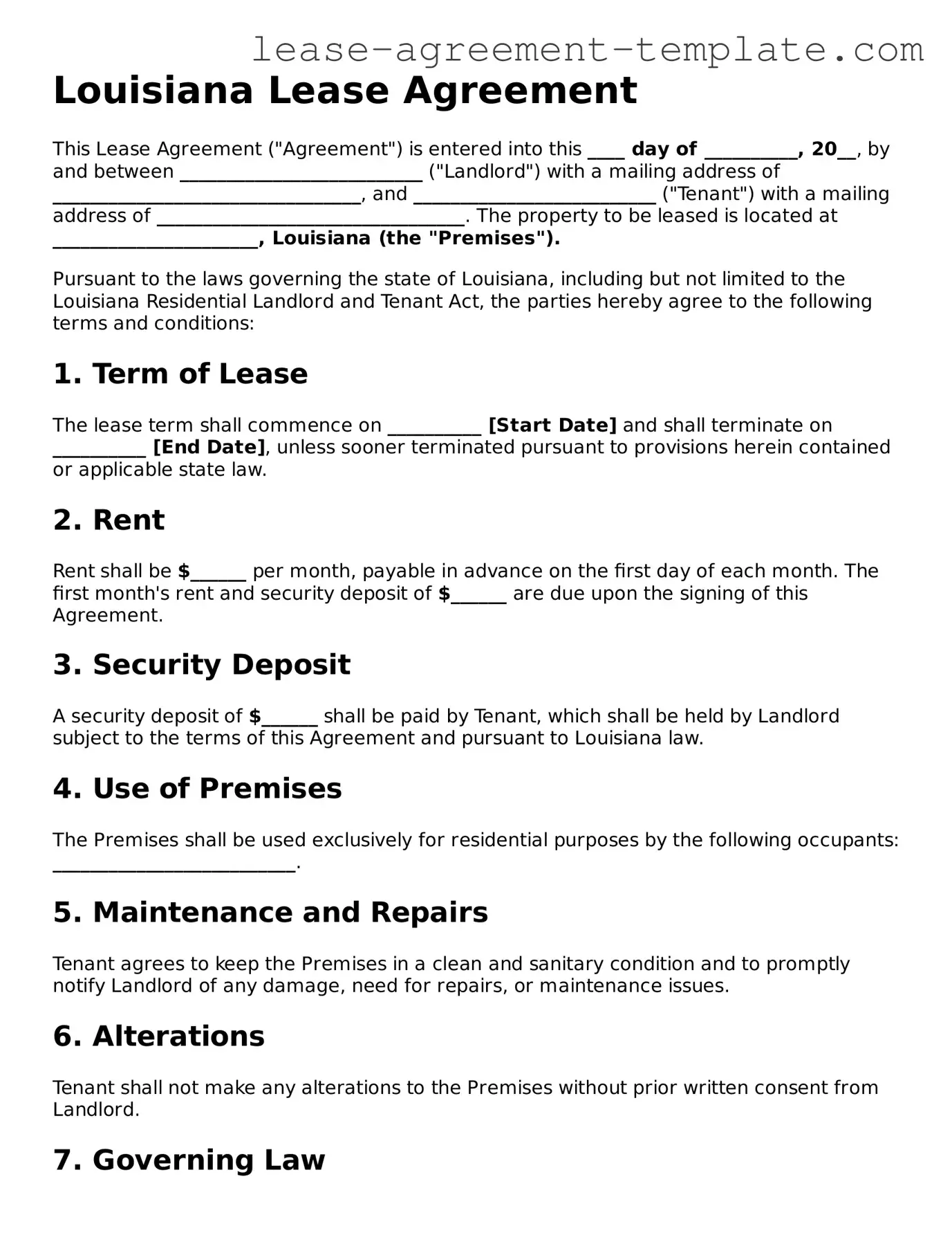 Attorney-Approved Louisiana Lease Agreement Form