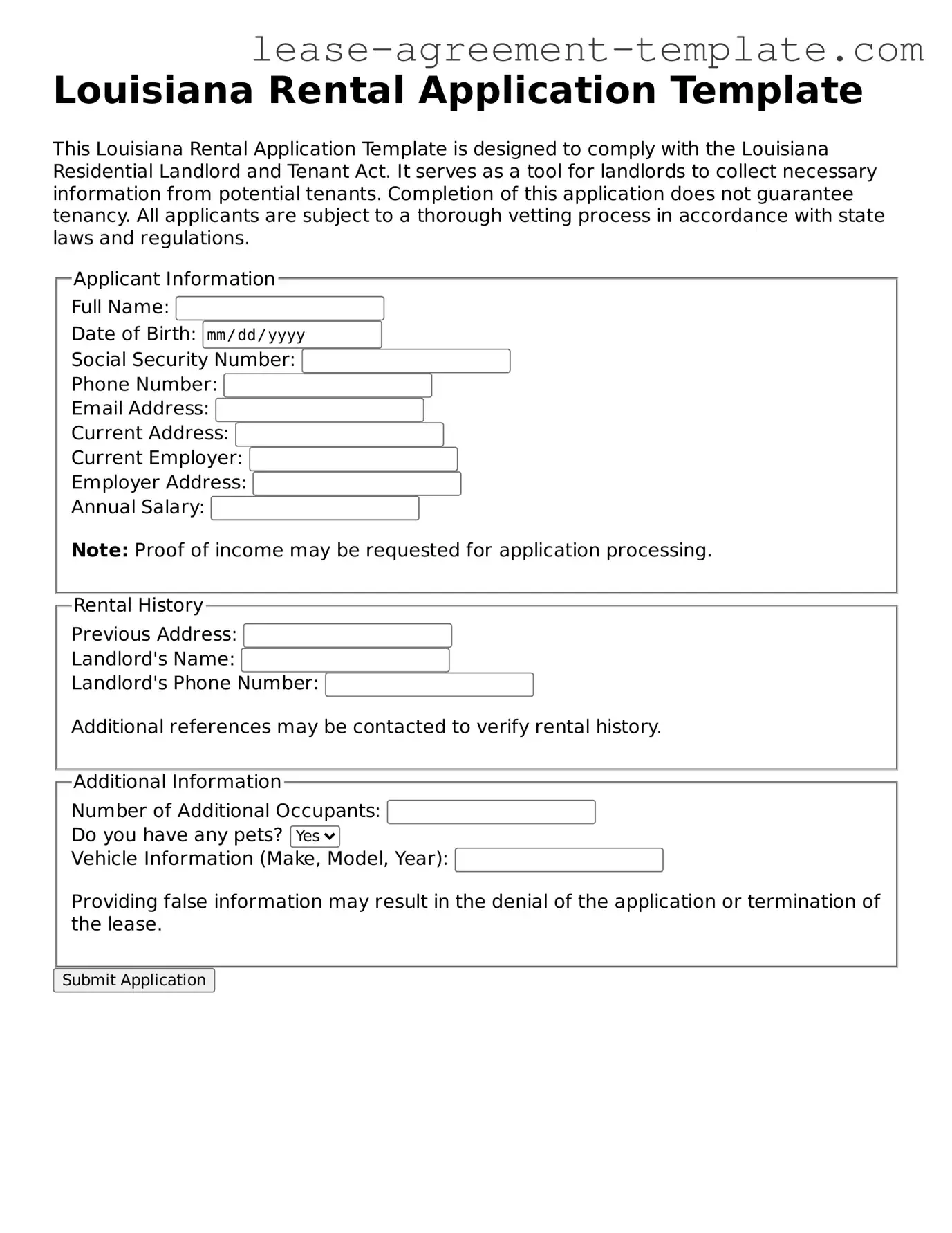 Attorney-Approved Louisiana Rental Application Form