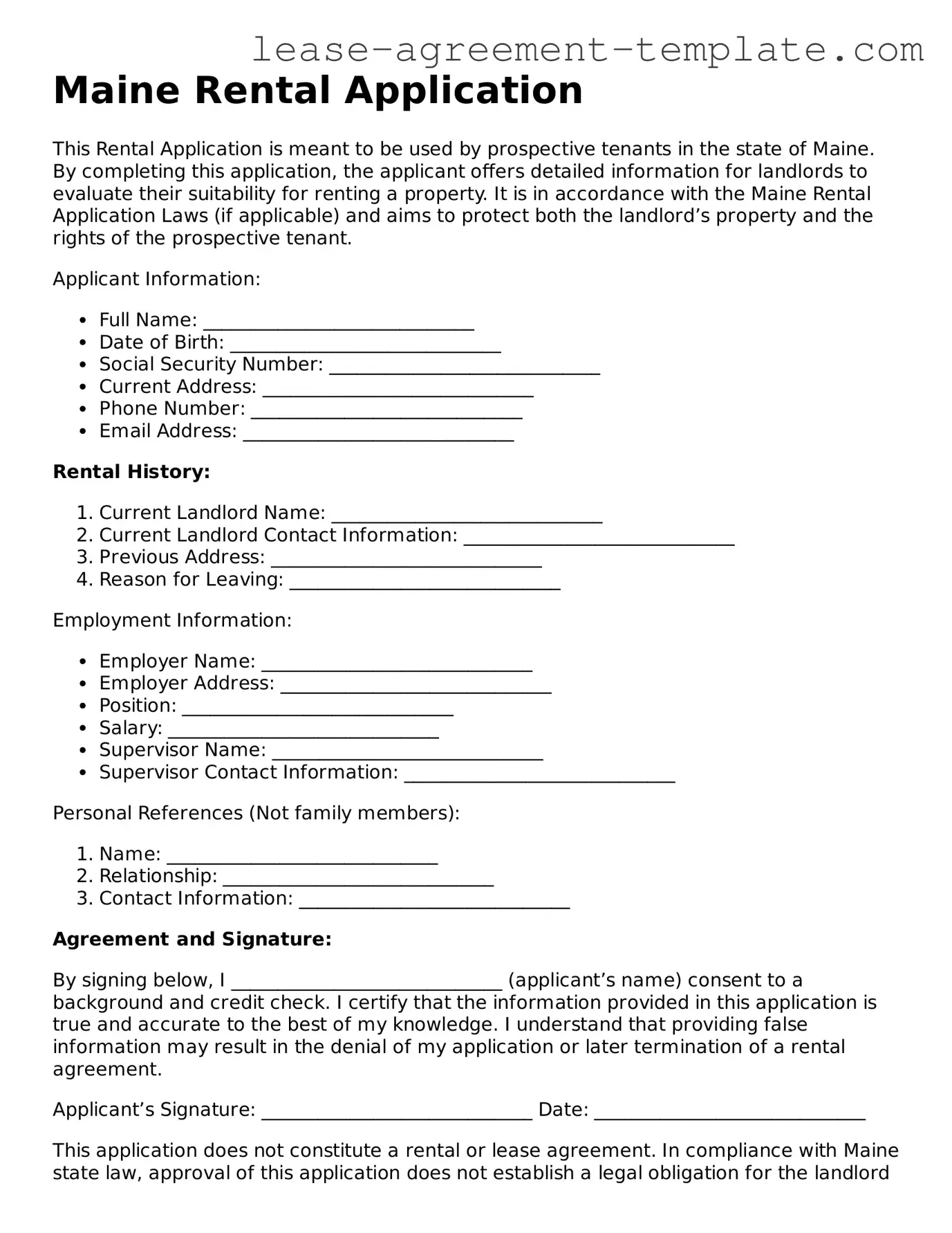 Attorney-Approved Maine Rental Application Form