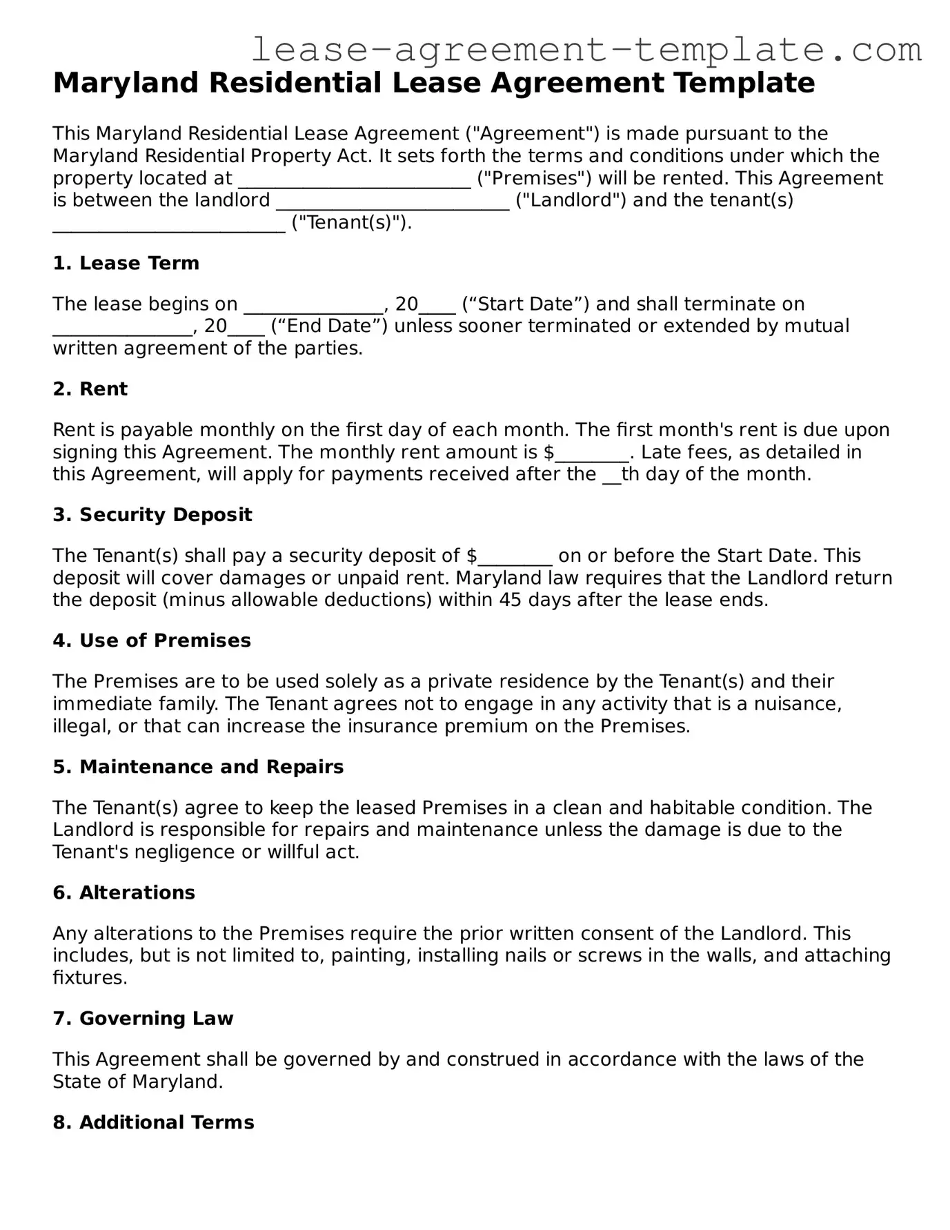 Attorney-Approved Maryland Residential Lease Agreement Form