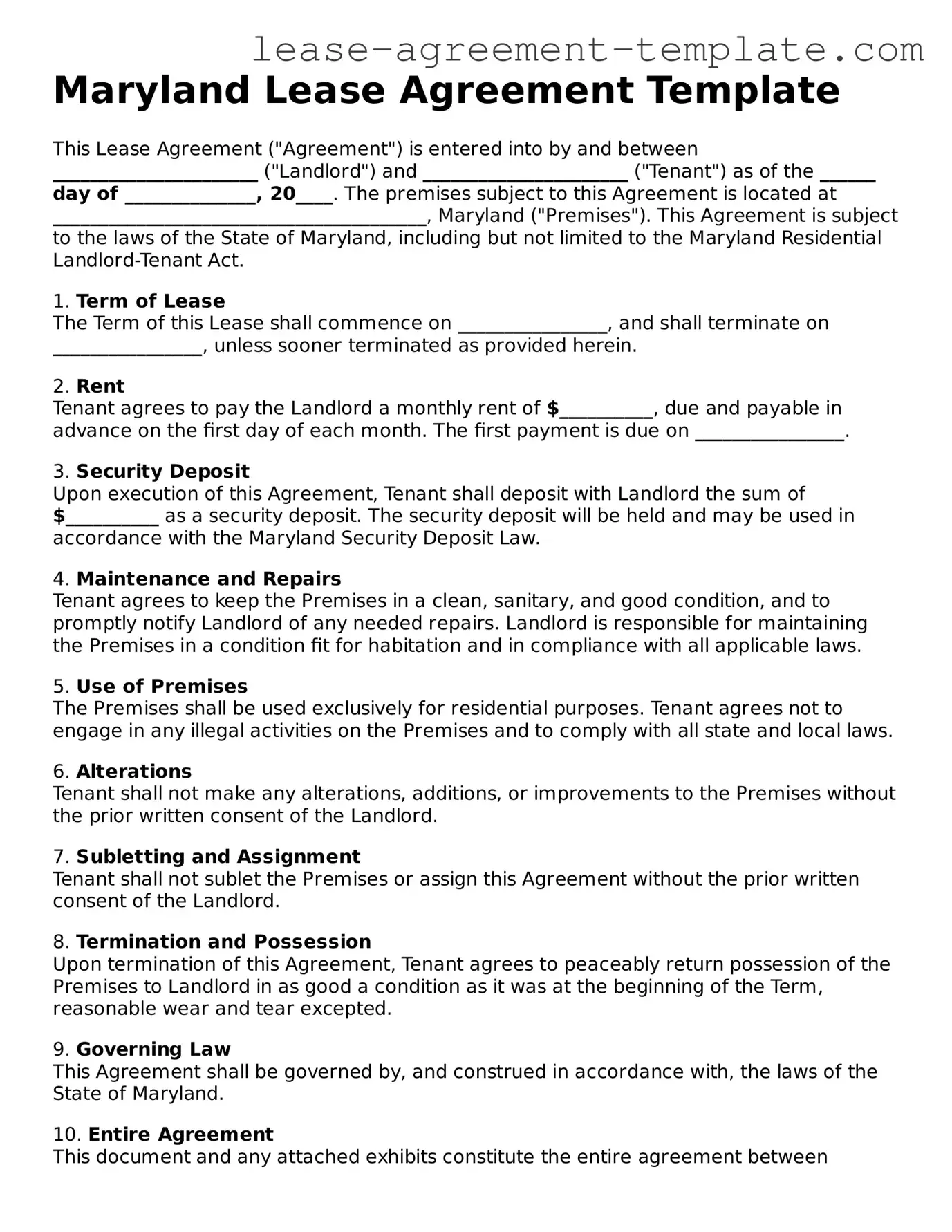 Attorney-Approved Maryland Lease Agreement Form