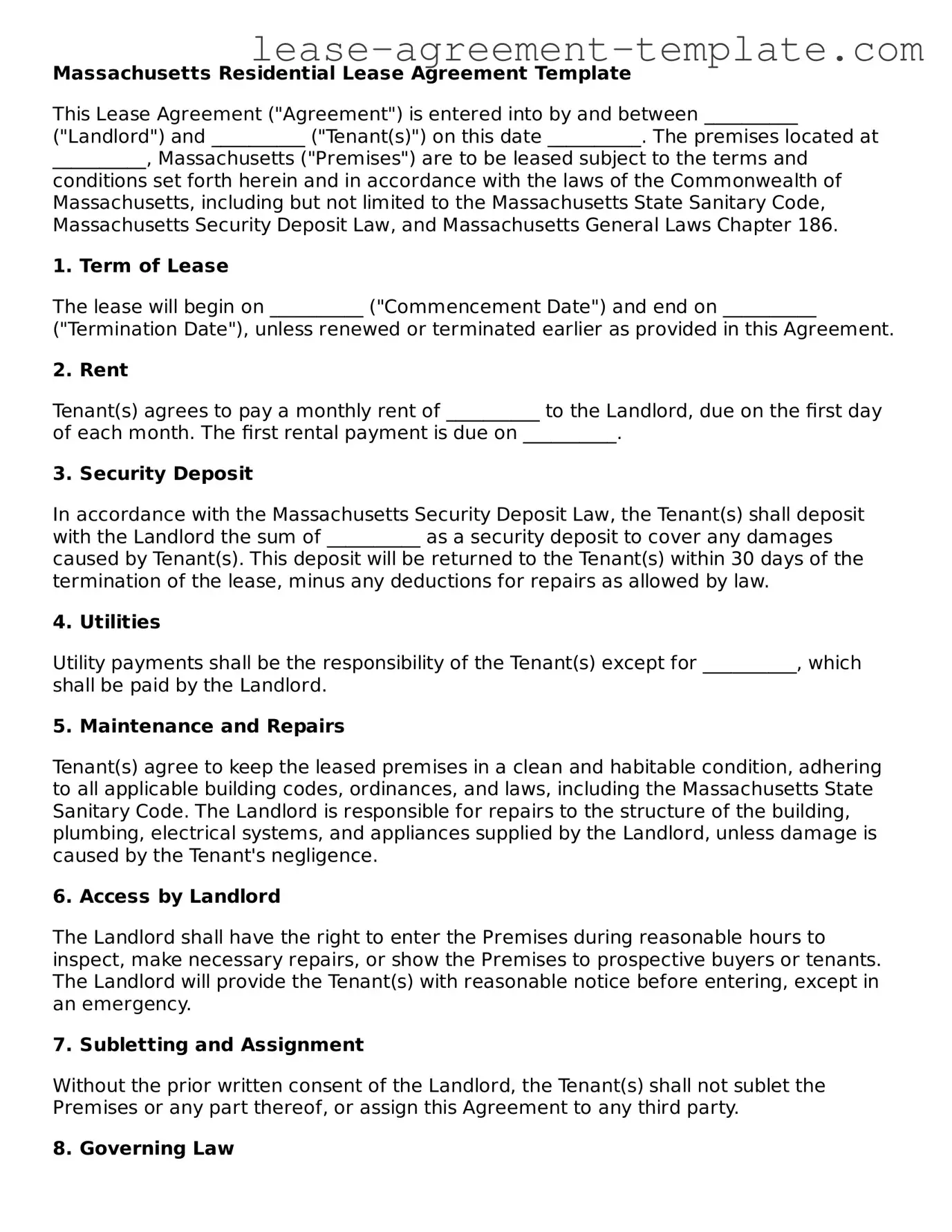 Attorney-Approved Massachusetts Residential Lease Agreement Form