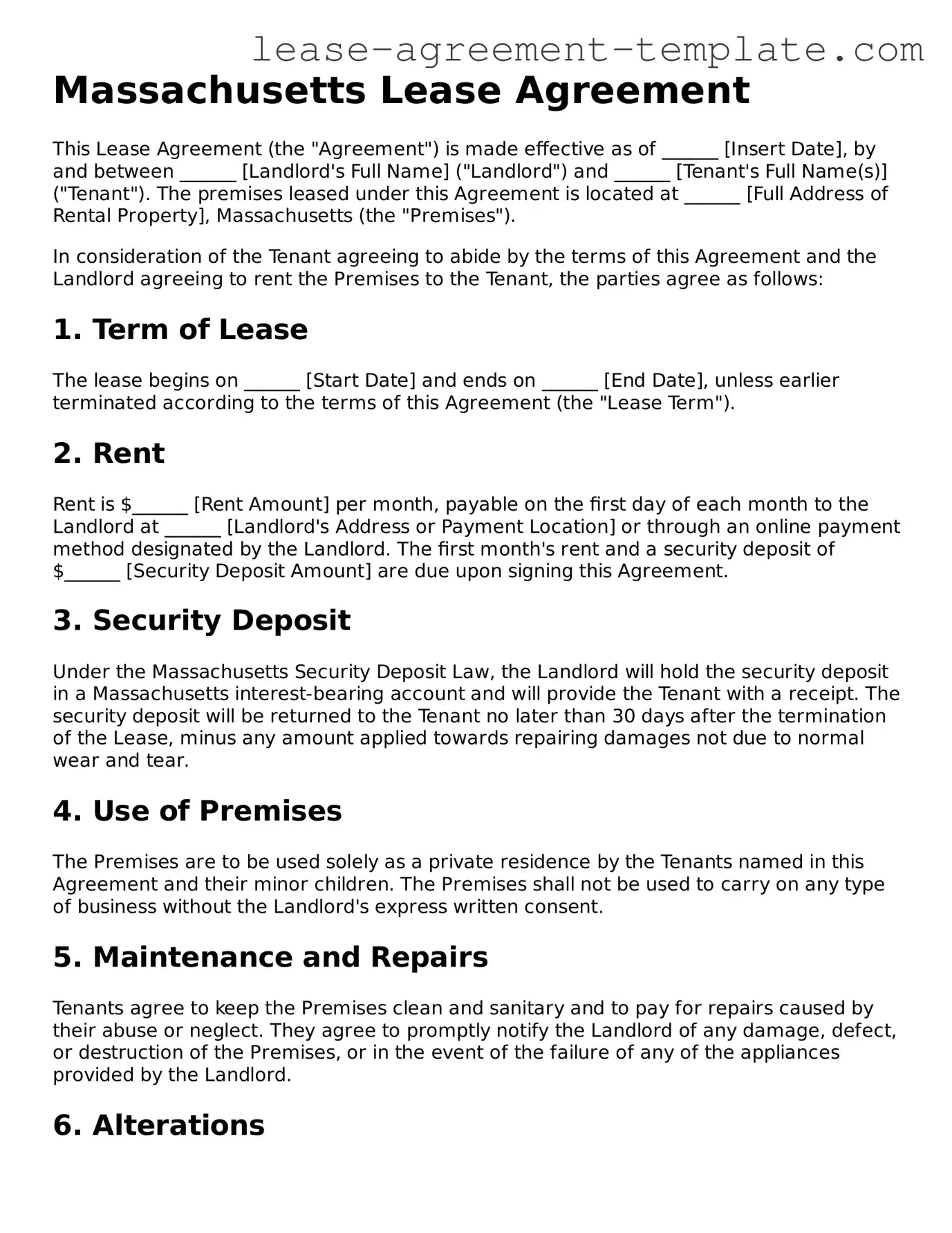 Free Massachusetts Lease Agreement Template ≡ Lease Agreement Templates