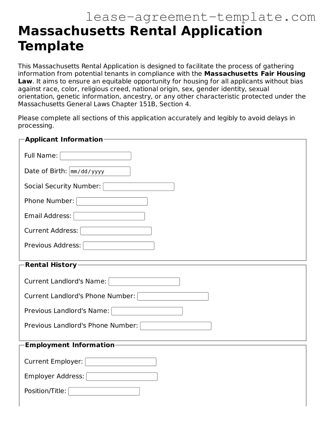 Attorney-Approved Massachusetts Rental Application Form
