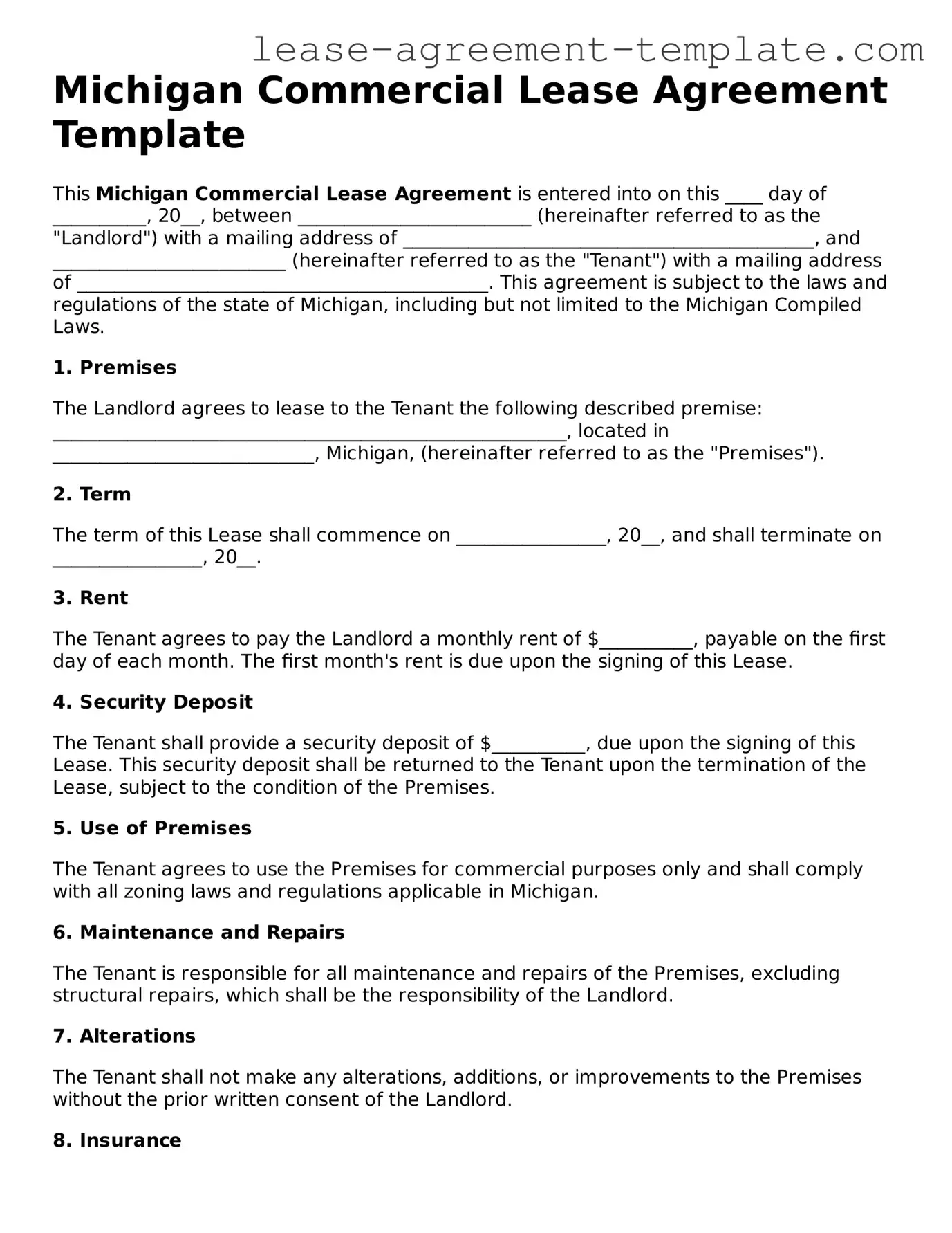 Attorney-Approved Michigan Commercial Lease Agreement Form